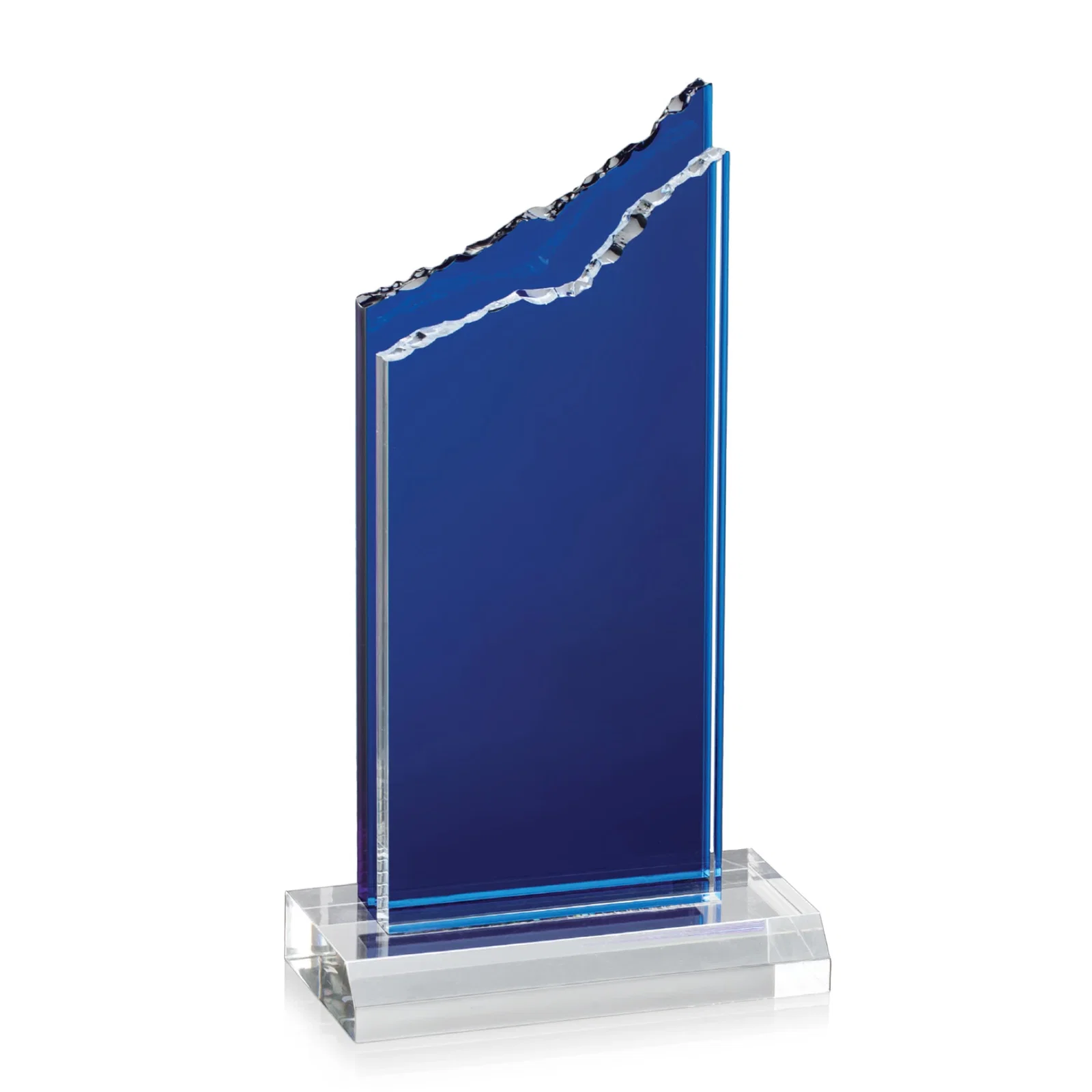 Custom Acrylic Mountain Award with Clear and Azure Double Pane for volunteer appreciation