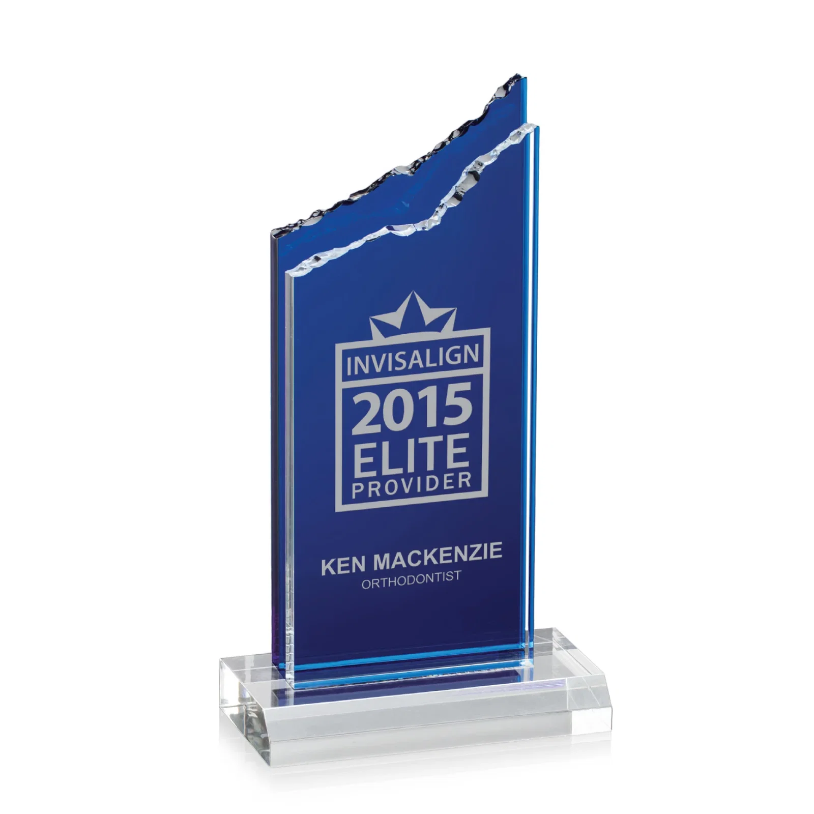 Custom Acrylic Mountain Award with Clear and Azure Double Pane for corporate award ceremonies