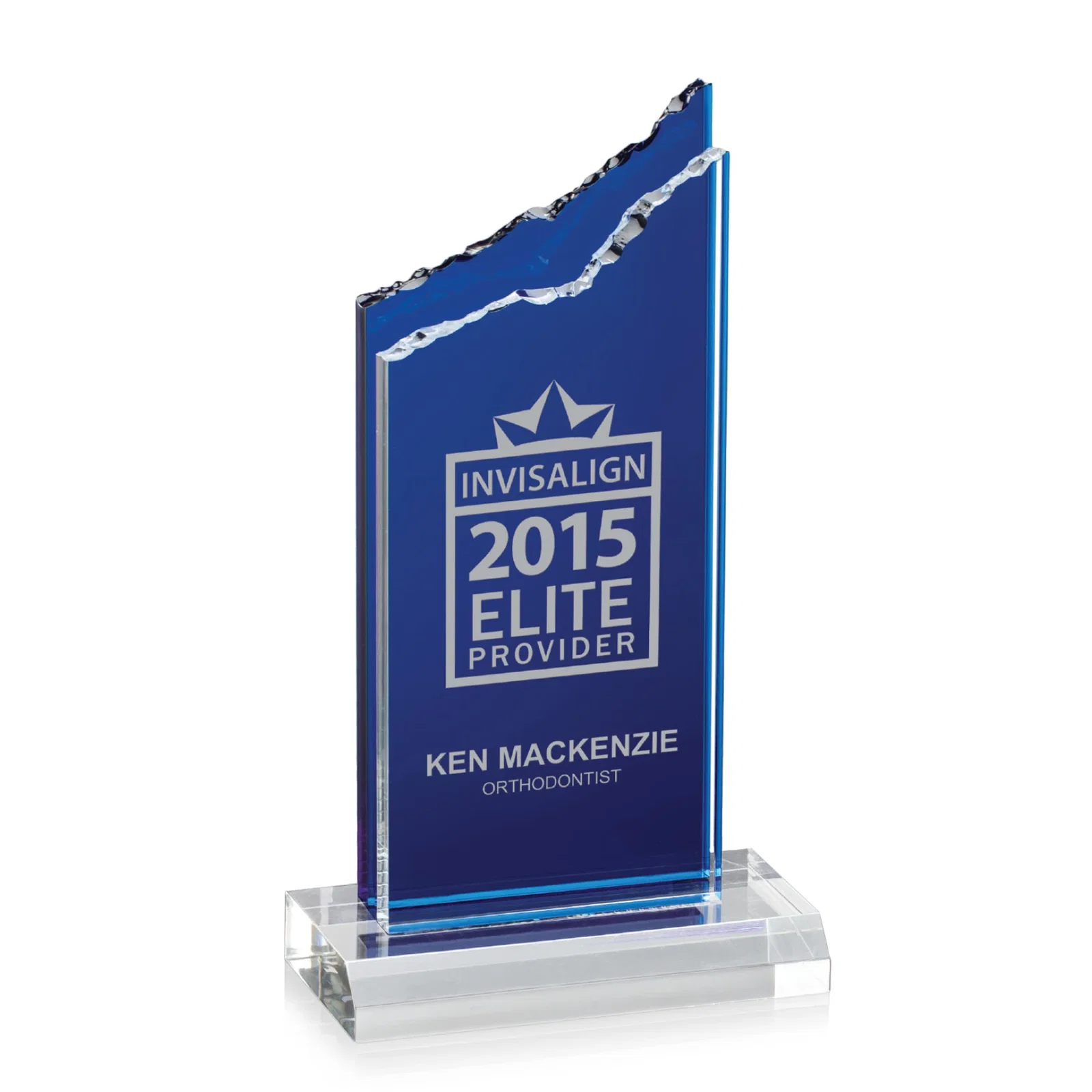 Custom Acrylic Mountain Award with Clear and Azure Double Pane for service anniversary gifts