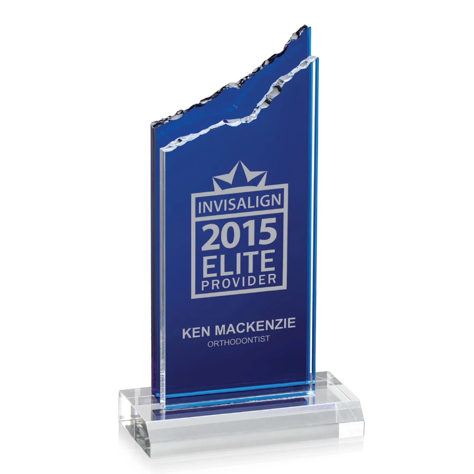 Custom Acrylic Mountain Award with Clear and Azure Double Pane for sales achievement awards