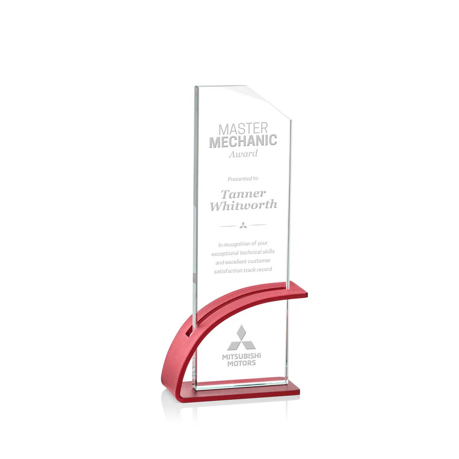 Custom Starfire Crystal Pane Award on Slotted Aluminum Base, Seven Colors, awards for volunteer appreciation