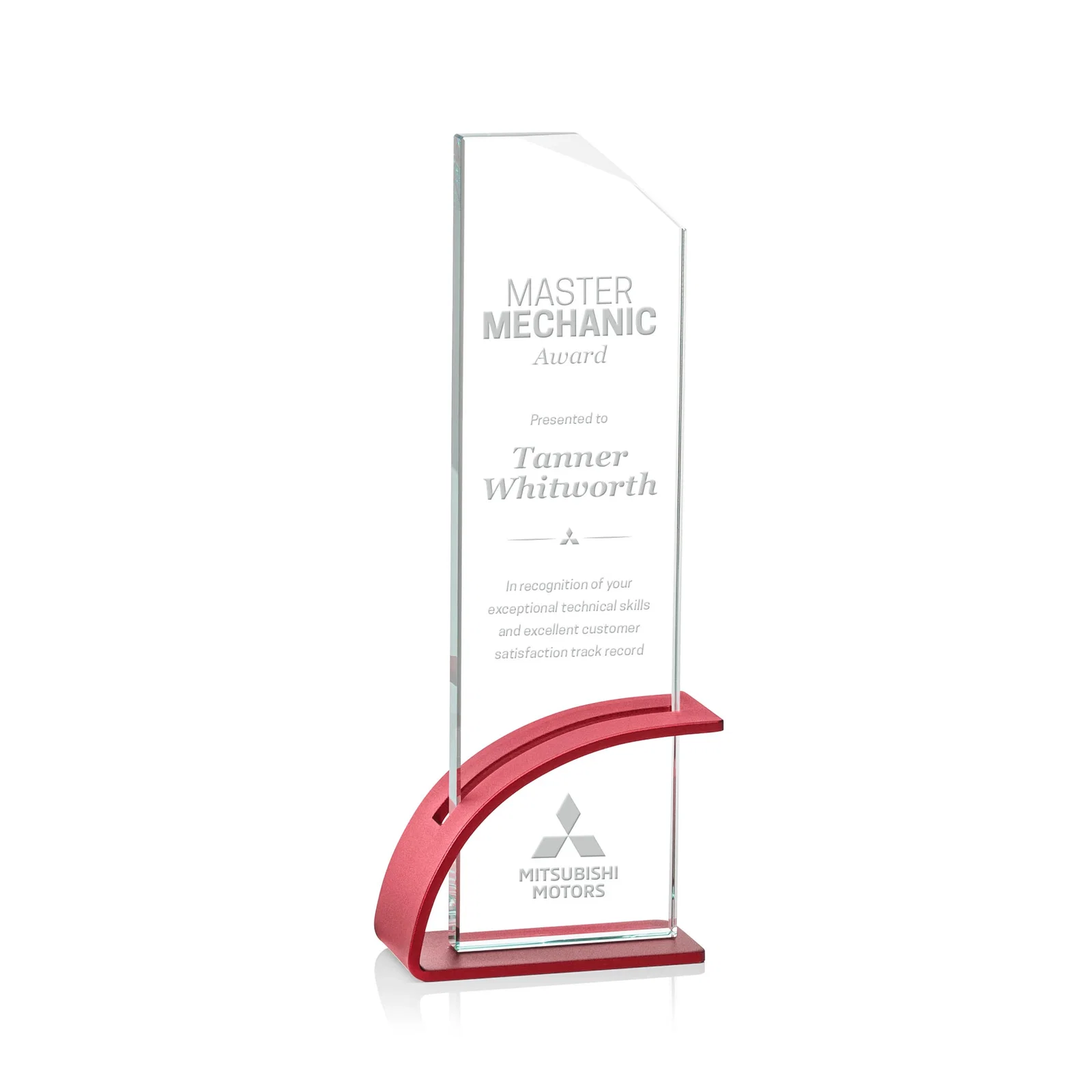 Custom Starfire Crystal Pane Award on Slotted Aluminum Base, Seven Colors, awards for dealer and partner awards