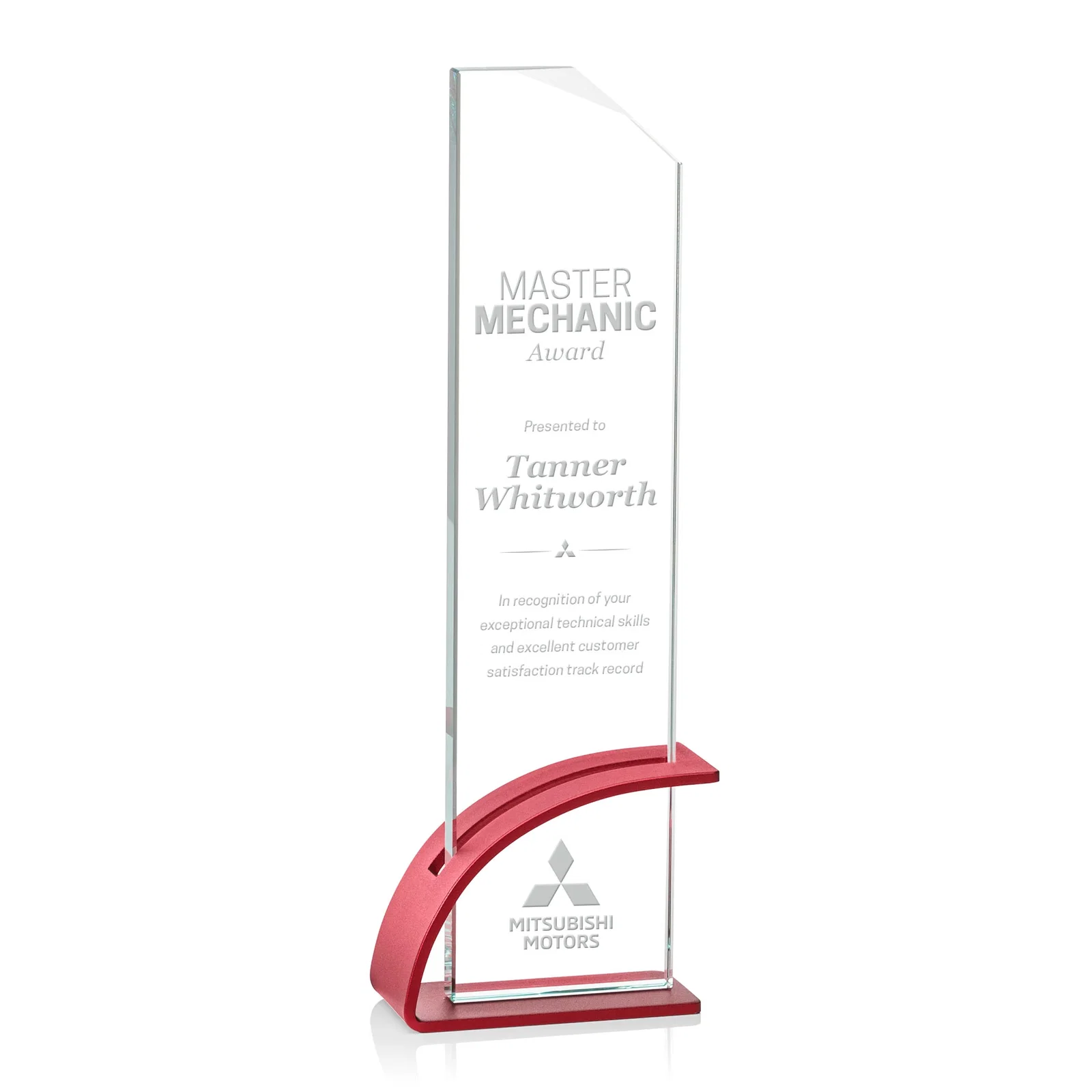 Custom Starfire Crystal Pane Award on Slotted Aluminum Base, Seven Colors, awards for company anniversary events