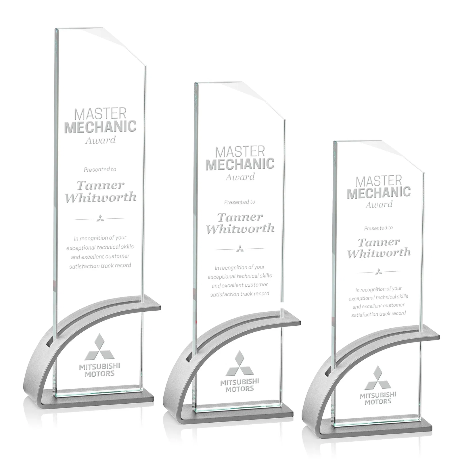 Personalized Starfire Crystal Pane Award on Slotted Aluminum Base, Seven Colors, awards for employee recognition
