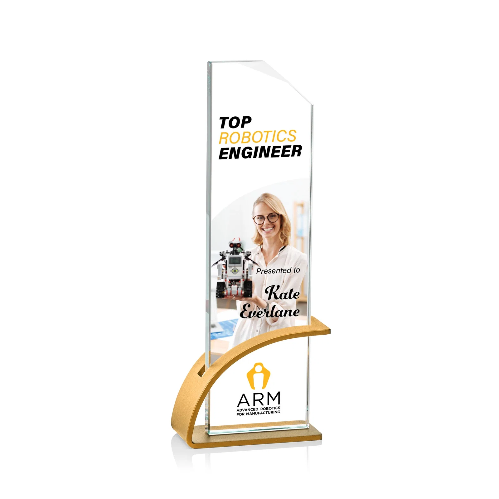 Personalized Starfire Crystal Pane Award on Slotted Aluminum Base, Seven Colors, awards for donor appreciation
