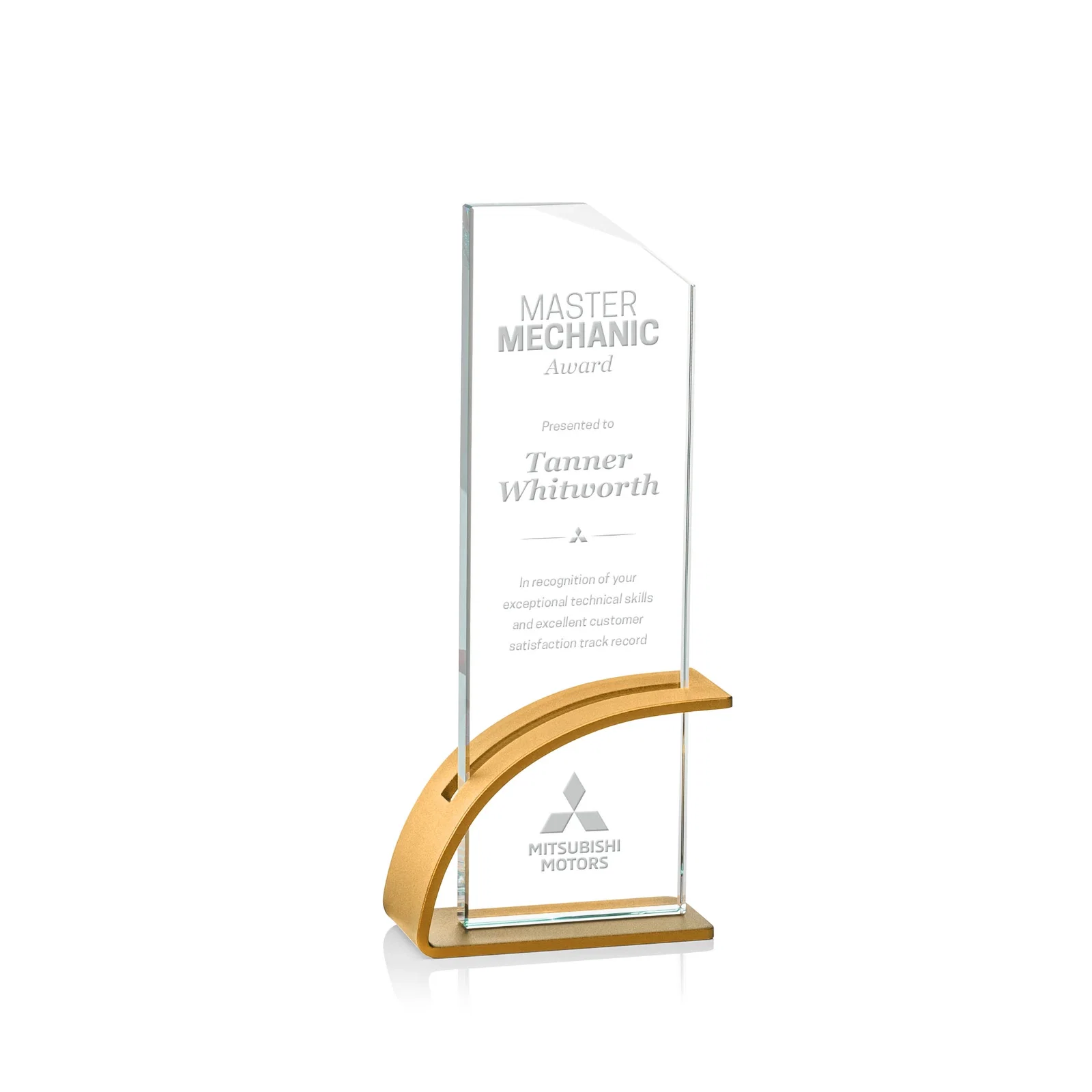 Custom Starfire Crystal Pane Award on Slotted Aluminum Base, Seven Colors, awards for corporate award ceremonies