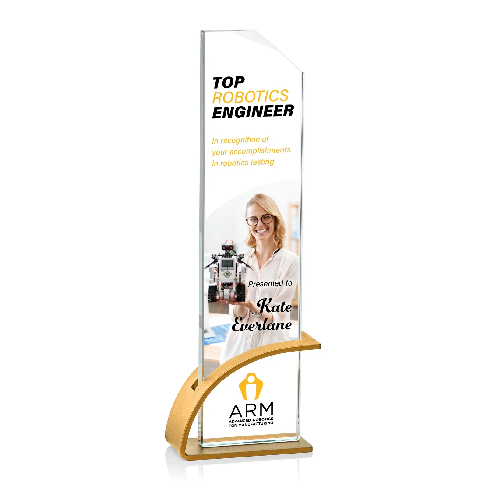 Personalized Starfire Crystal Pane Award on Slotted Aluminum Base, Seven Colors, awards for graduation ceremonies