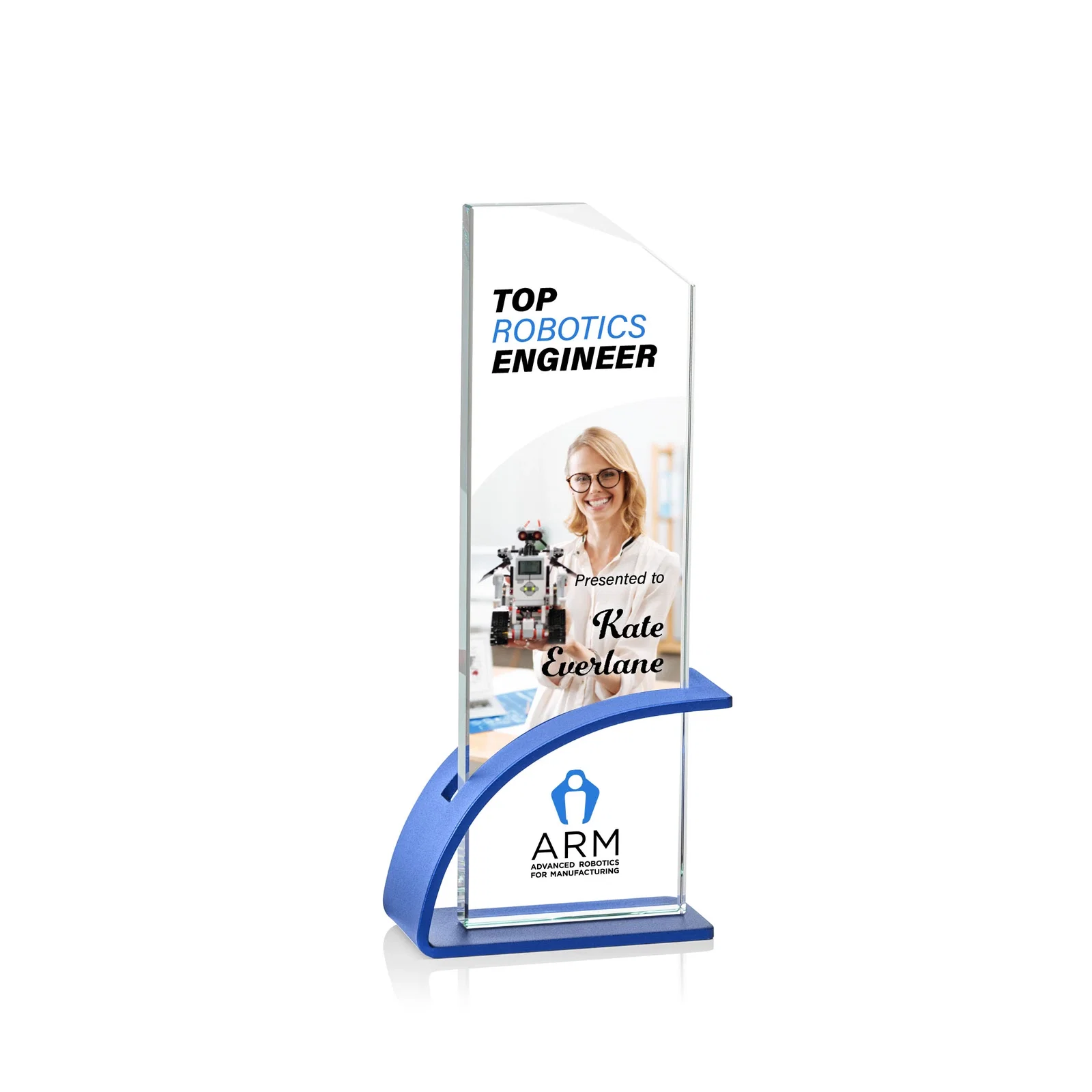 Personalized Starfire Crystal Pane Award on Slotted Aluminum Base, Seven Colors, awards for volunteer appreciation
