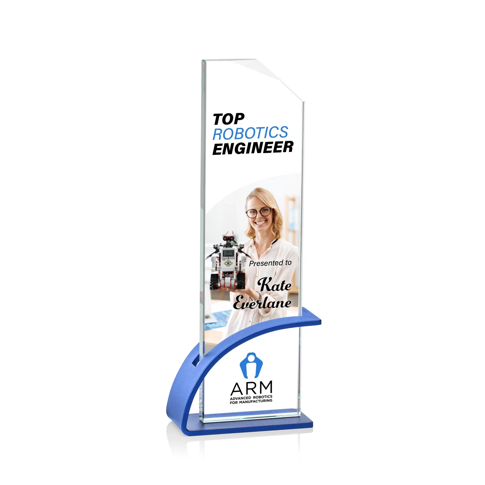 Personalized Starfire Crystal Pane Award on Slotted Aluminum Base, Seven Colors, awards for dealer and partner awards