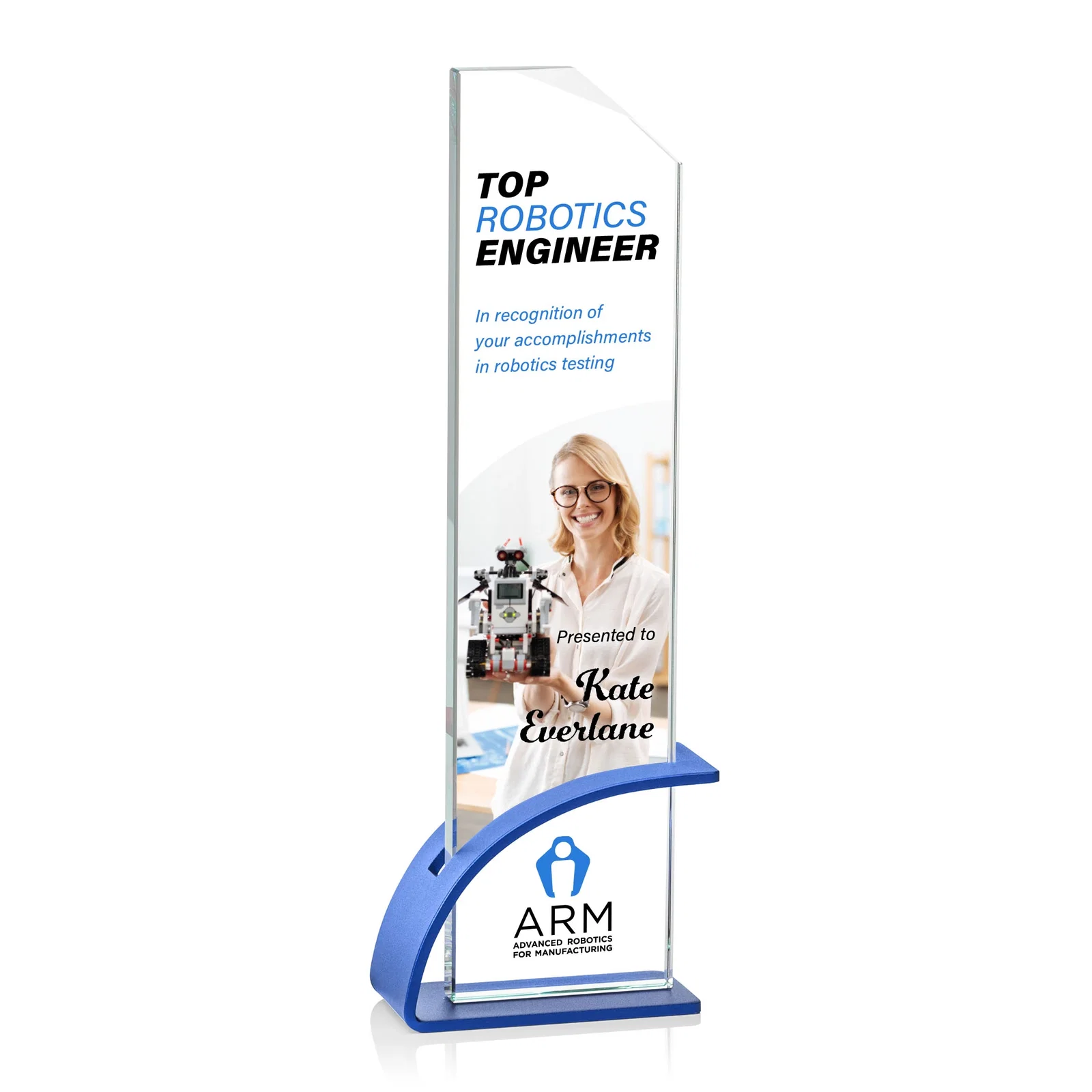 Personalized Starfire Crystal Pane Award on Slotted Aluminum Base, Seven Colors, awards for company anniversary events