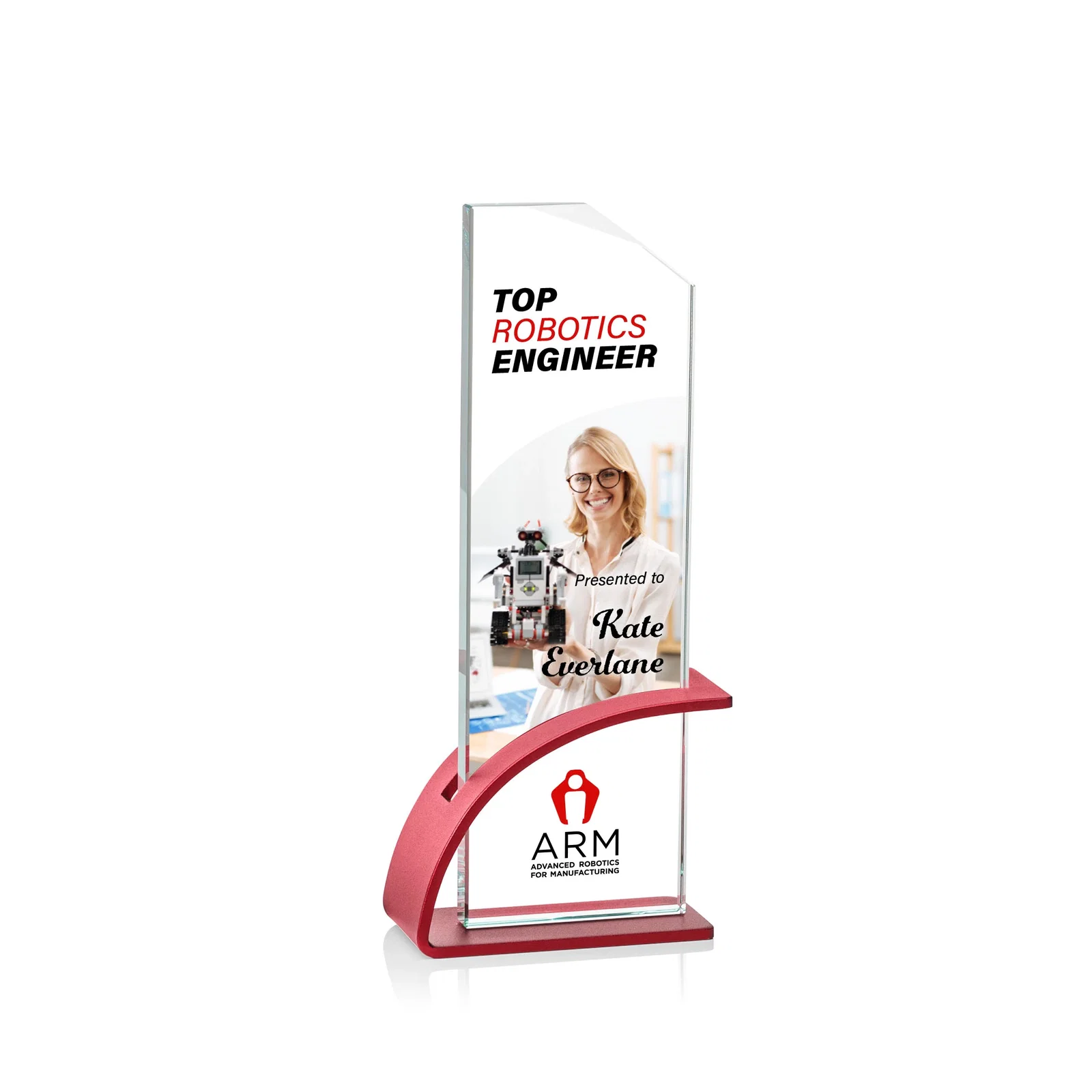 Promotional Starfire Crystal Pane Award on Slotted Aluminum Base, Seven Colors, awards for corporate award ceremonies