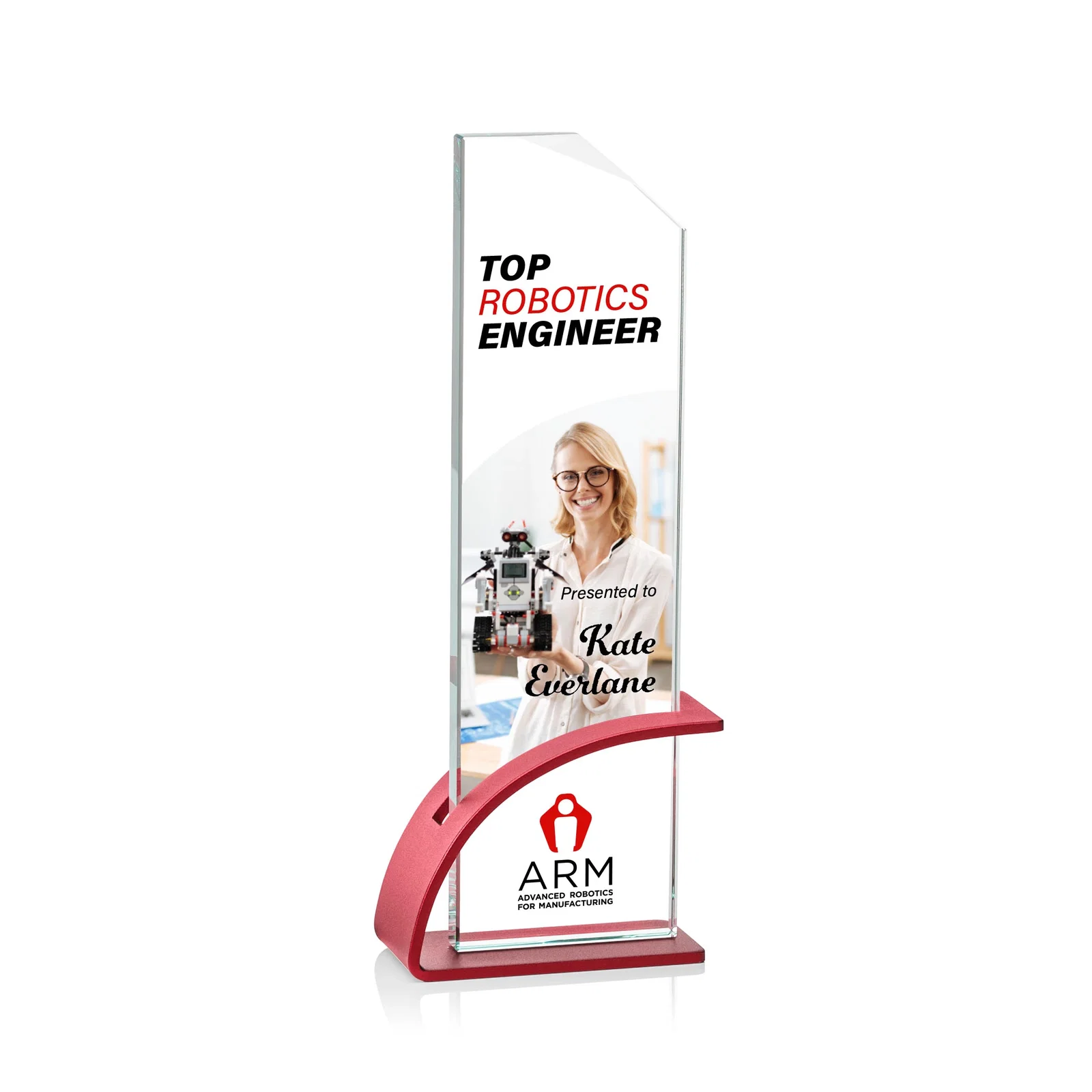 Promotional Starfire Crystal Pane Award on Slotted Aluminum Base, Seven Colors, awards for service anniversary gifts