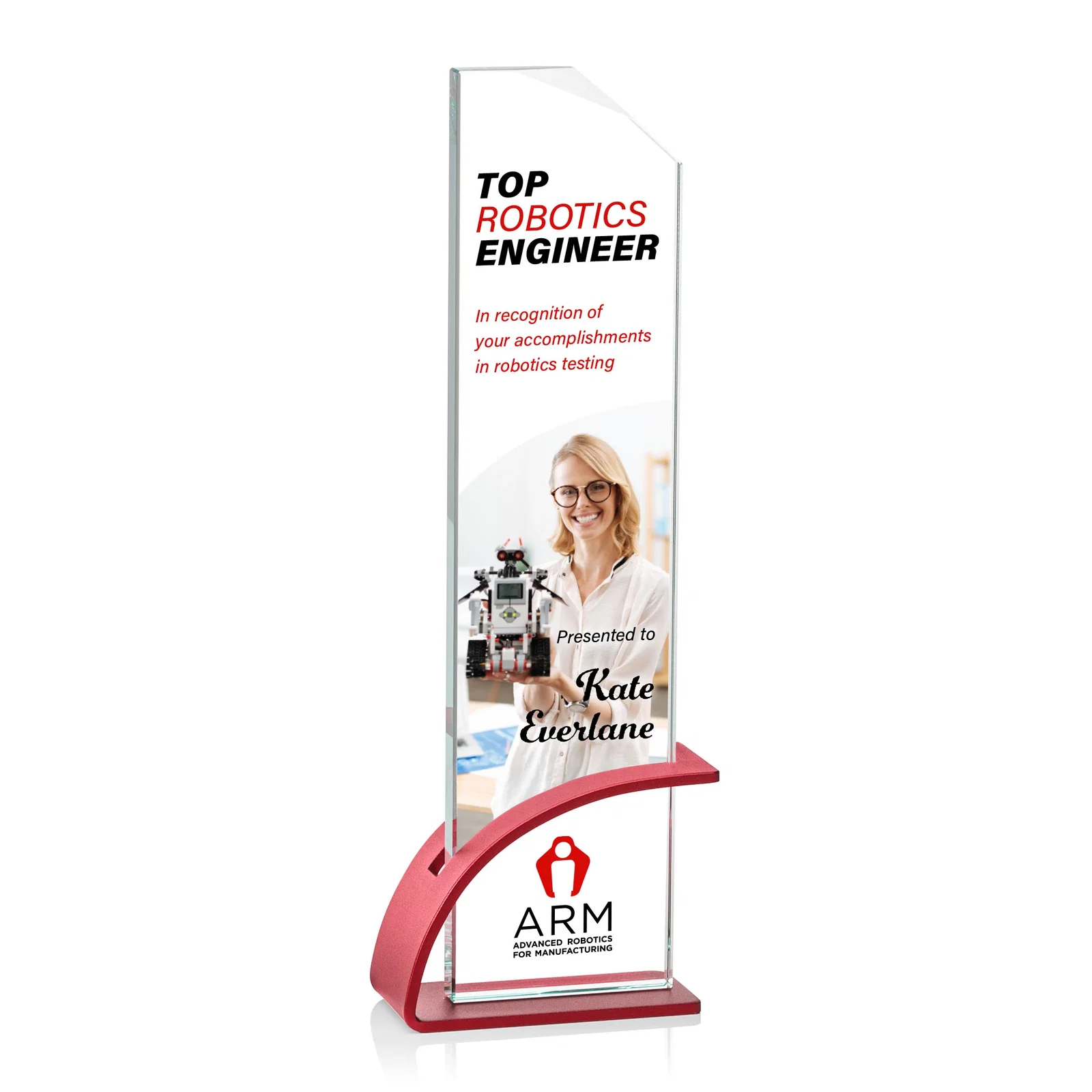 Promotional Starfire Crystal Pane Award on Slotted Aluminum Base, Seven Colors, awards for sales achievement awards