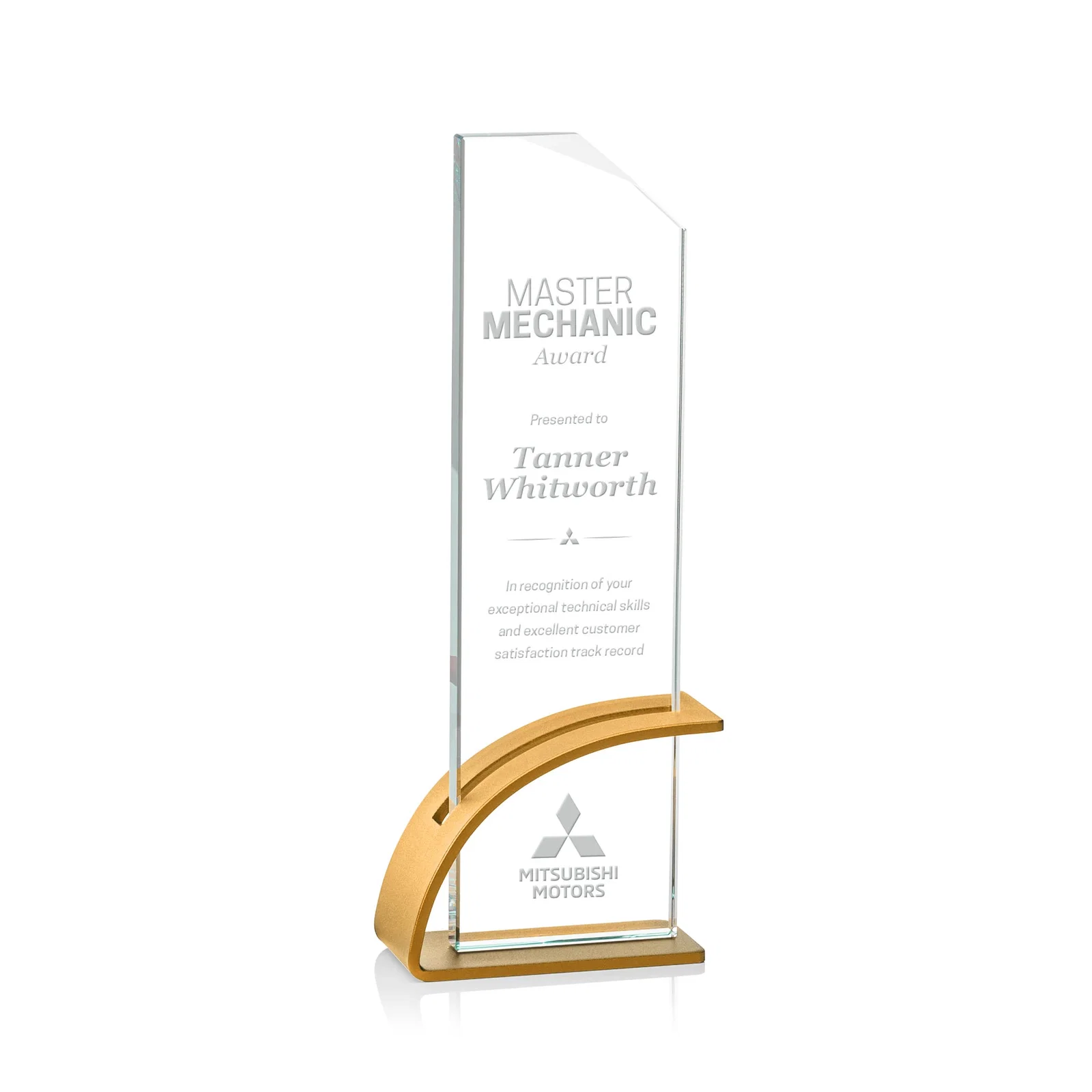 Custom Starfire Crystal Pane Award on Slotted Aluminum Base, Seven Colors, awards for service anniversary gifts