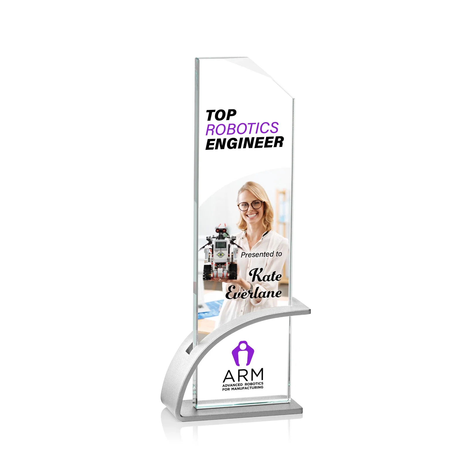 Promotional Starfire Crystal Pane Award on Slotted Aluminum Base, Seven Colors, awards for donor appreciation