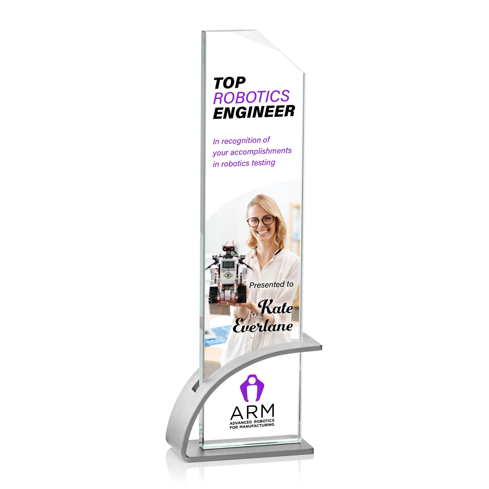 Promotional Starfire Crystal Pane Award on Slotted Aluminum Base, Seven Colors, awards for graduation ceremonies