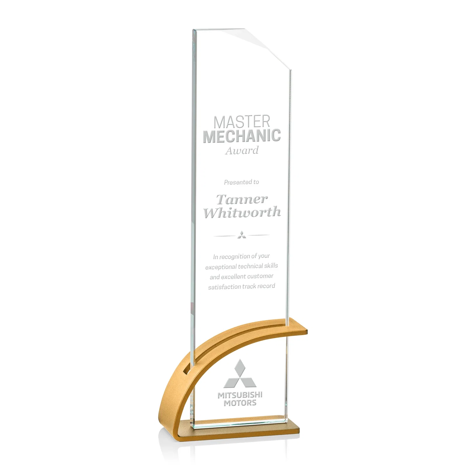 Custom Starfire Crystal Pane Award on Slotted Aluminum Base, Seven Colors, awards for sales achievement awards