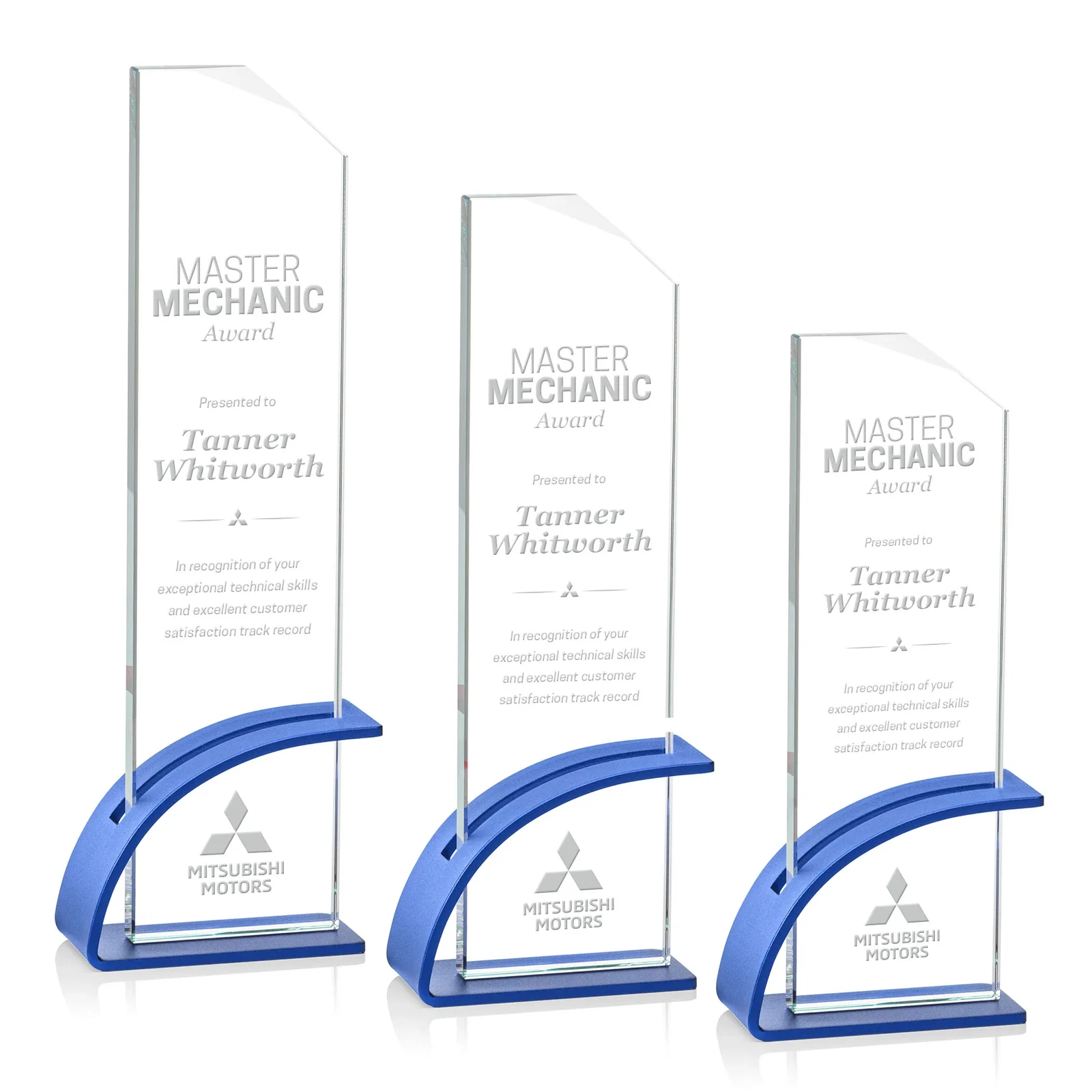 Custom Starfire Crystal Pane Award on Slotted Aluminum Base, Seven Colors, awards for retirement presentations
