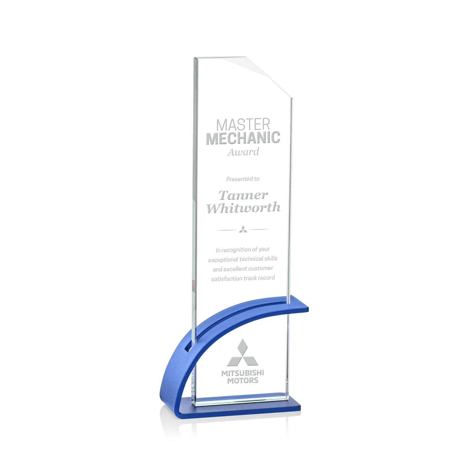 Custom Starfire Crystal Pane Award on Slotted Aluminum Base, Seven Colors, awards for donor appreciation