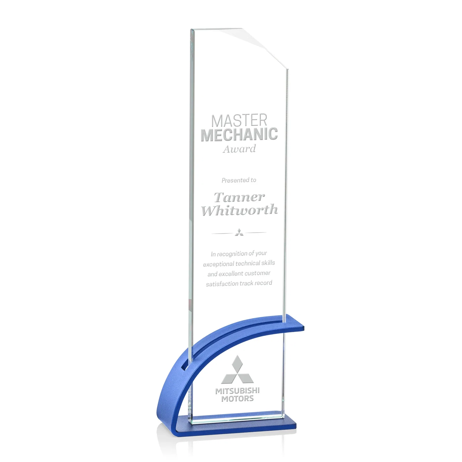 Custom Starfire Crystal Pane Award on Slotted Aluminum Base, Seven Colors, awards for graduation ceremonies
