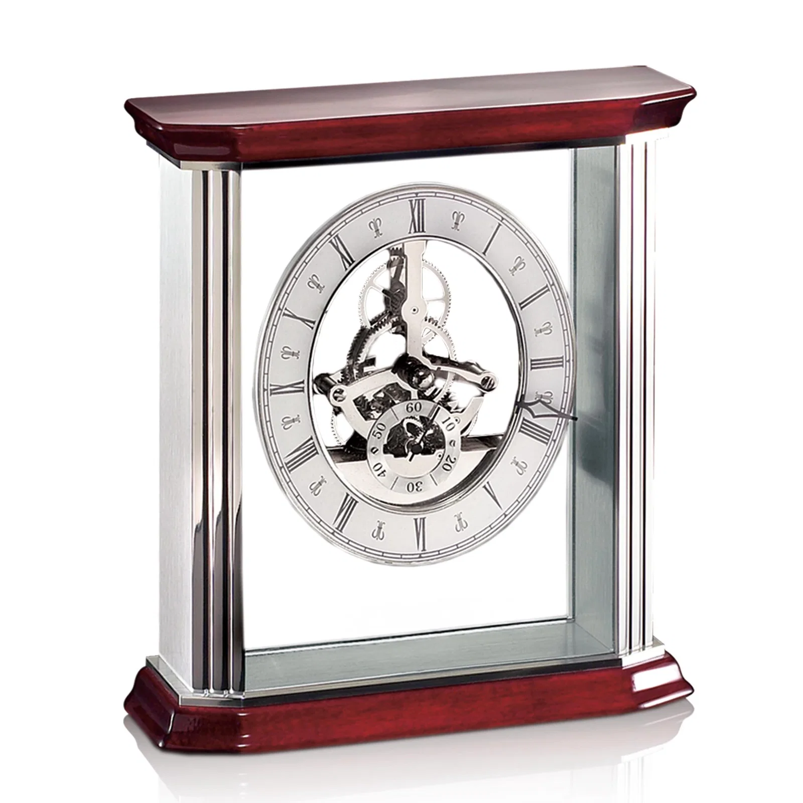 Custom Chrome Rosewood and Glass Modern Mantle Clock for corporate award ceremonies