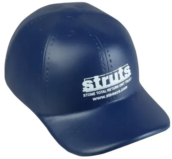 Baseball Hat Stress Reliever hero shot, custom ball-cap-shaped promotional stress ball with logo