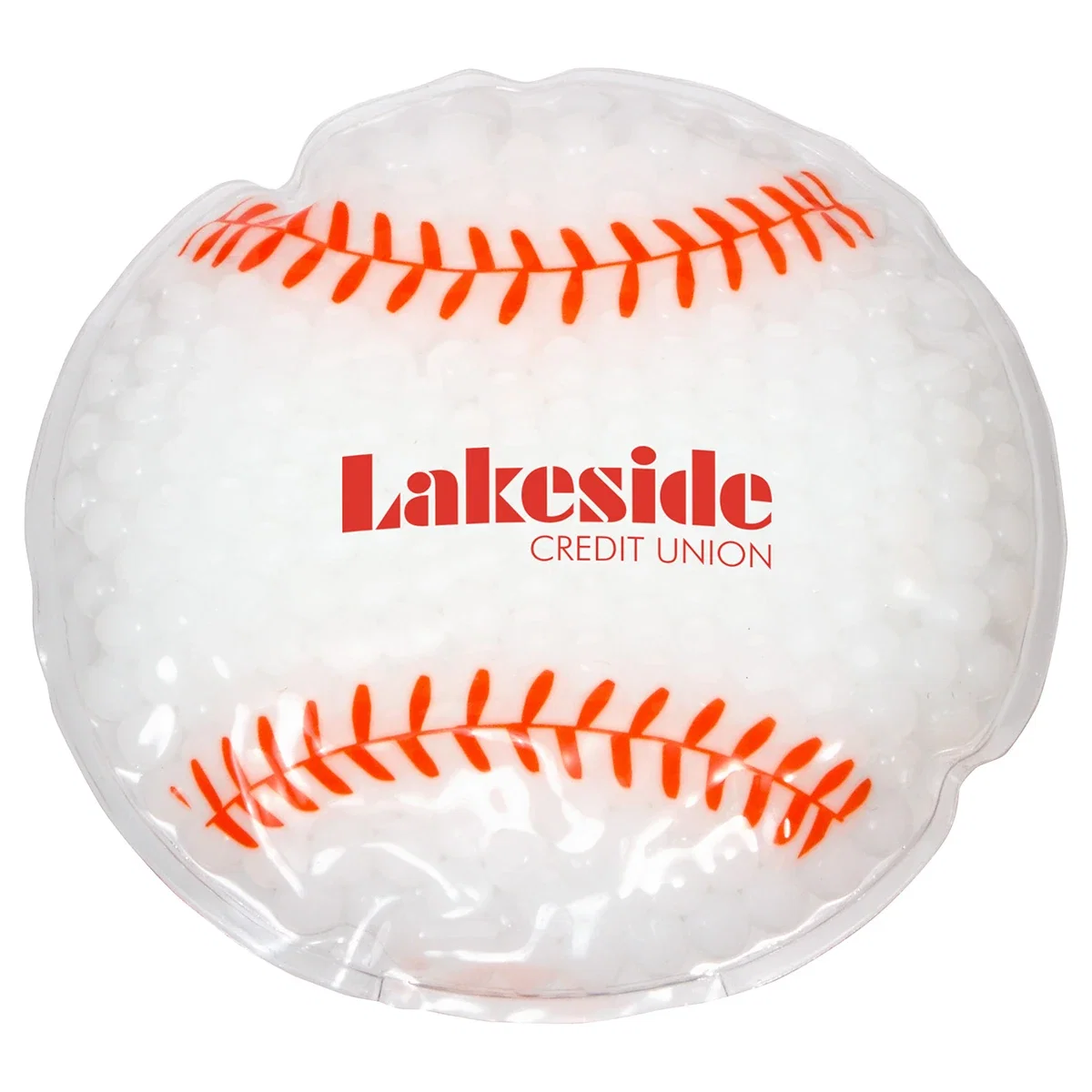 Baseball-shaped gel bead hot/cold therapy pack, microwave or freezer safe