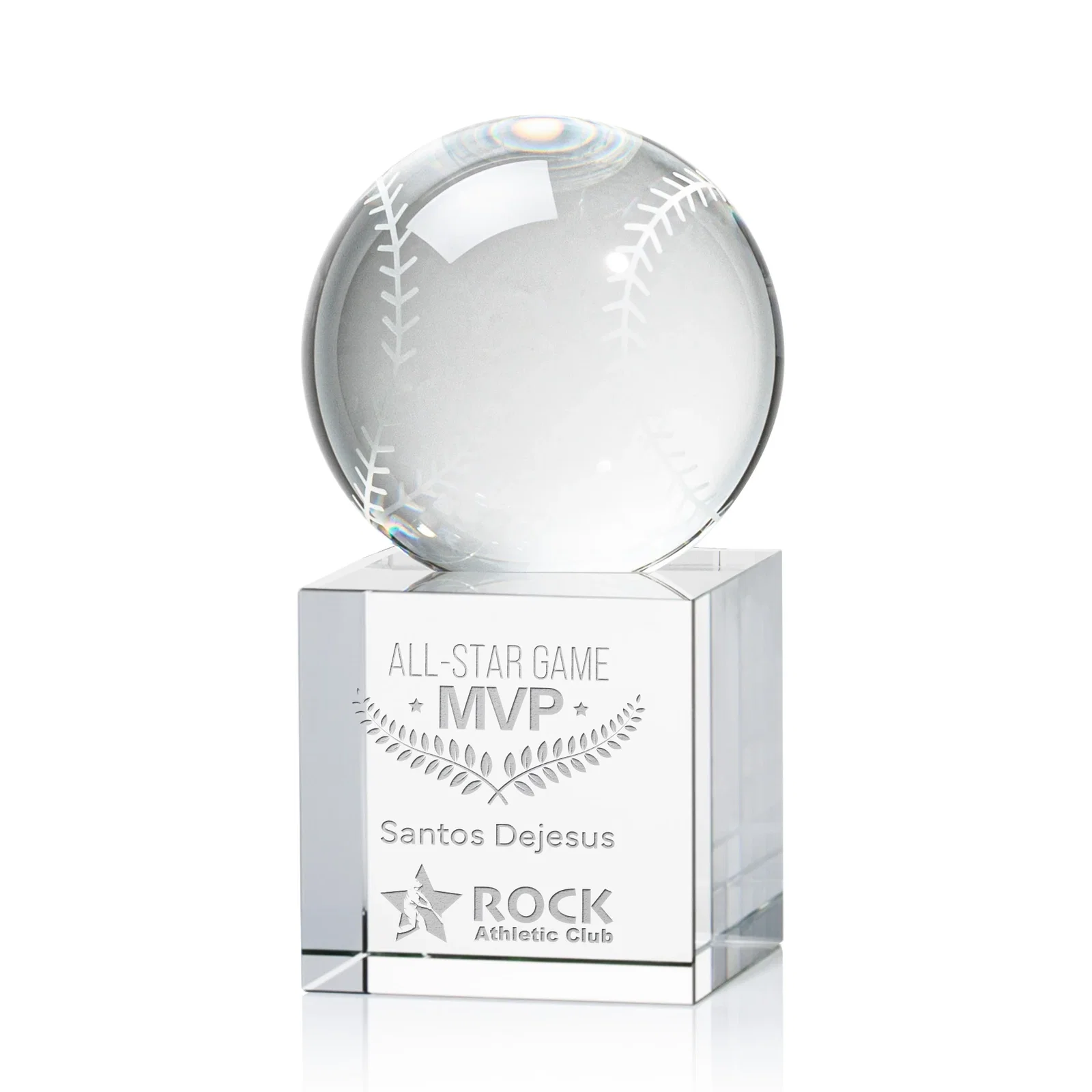 Custom Optical Crystal Baseball Award for sales achievement awards