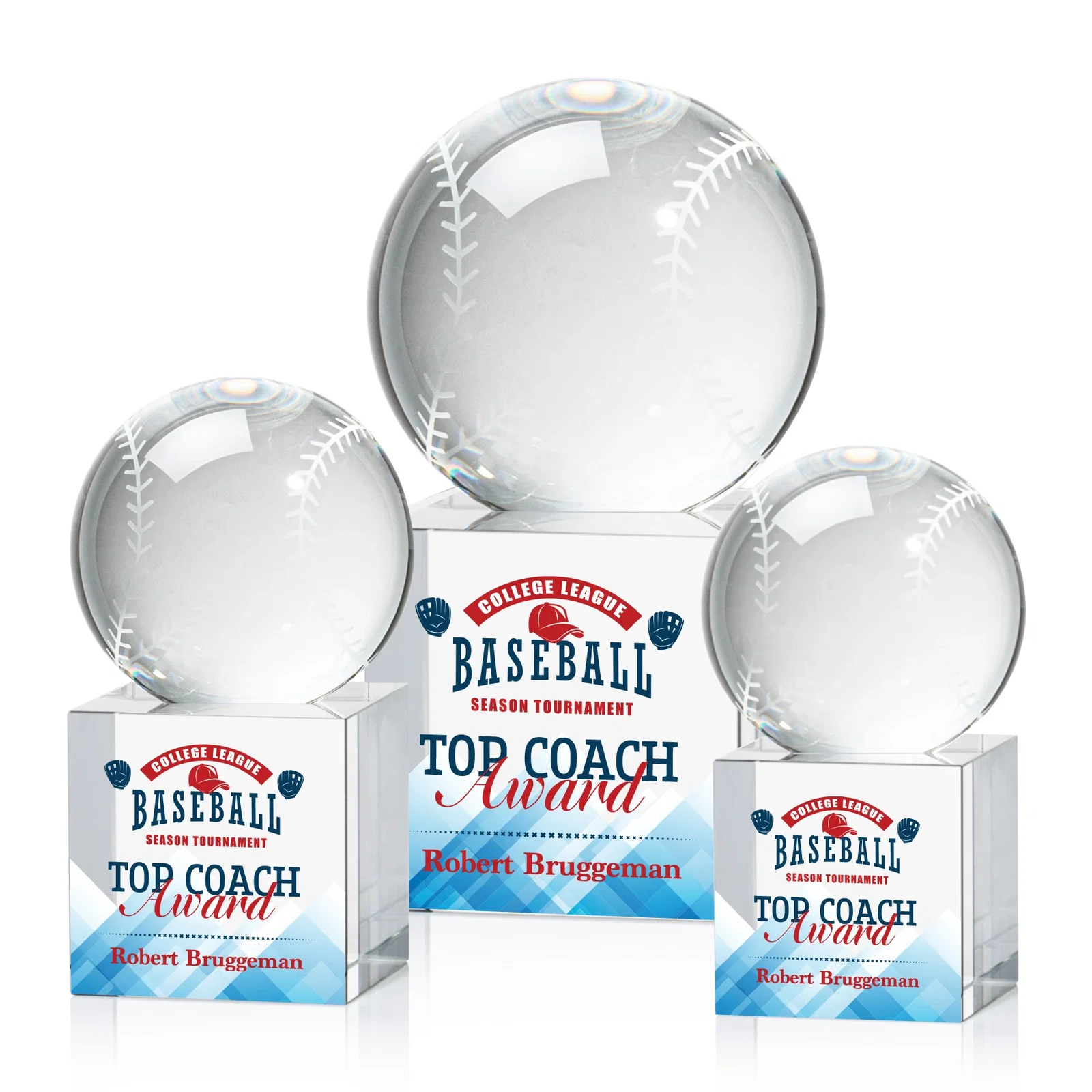 Custom Optical Crystal Baseball Award for retirement presentations