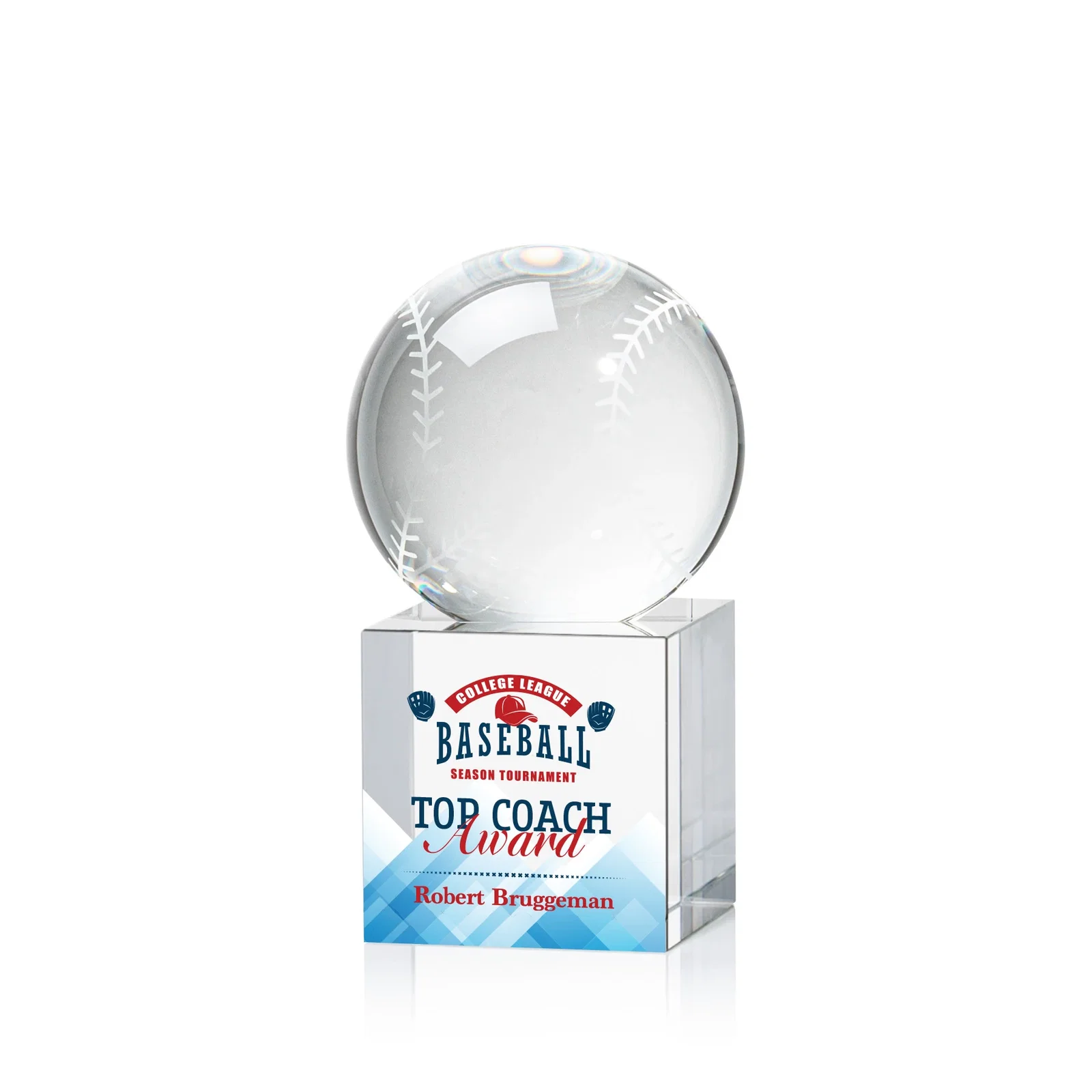 Custom Optical Crystal Baseball Award for team milestone celebrations