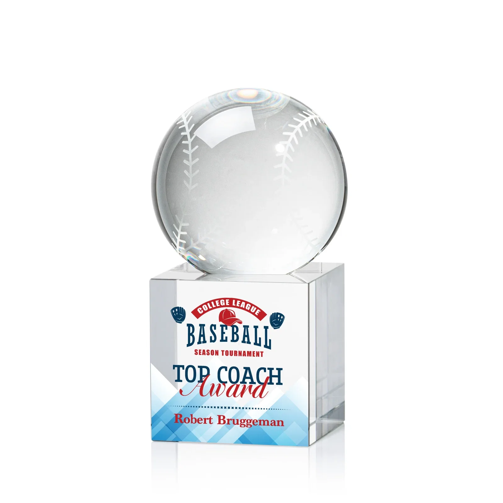 Custom Optical Crystal Baseball Award for donor appreciation