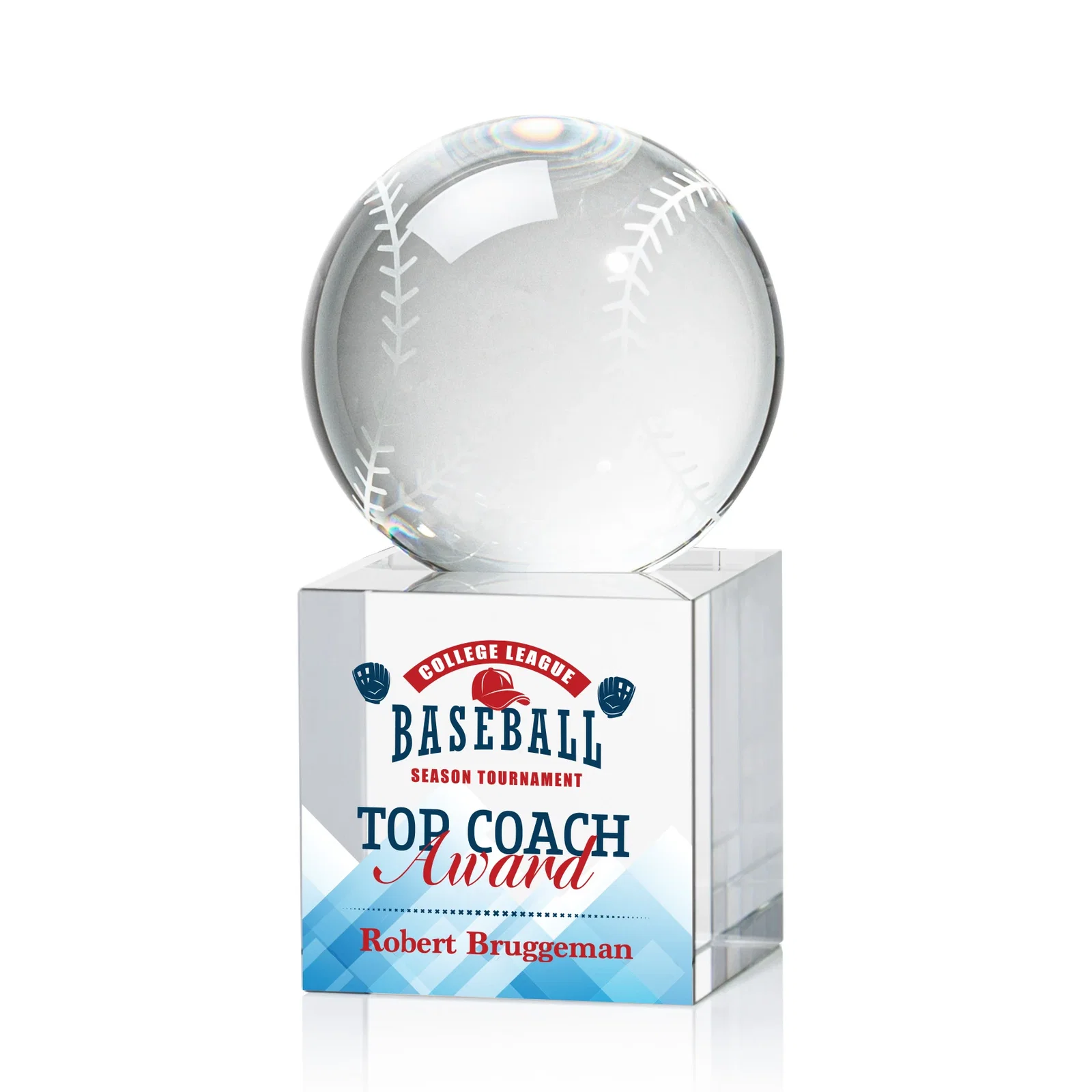 Custom Optical Crystal Baseball Award for graduation ceremonies