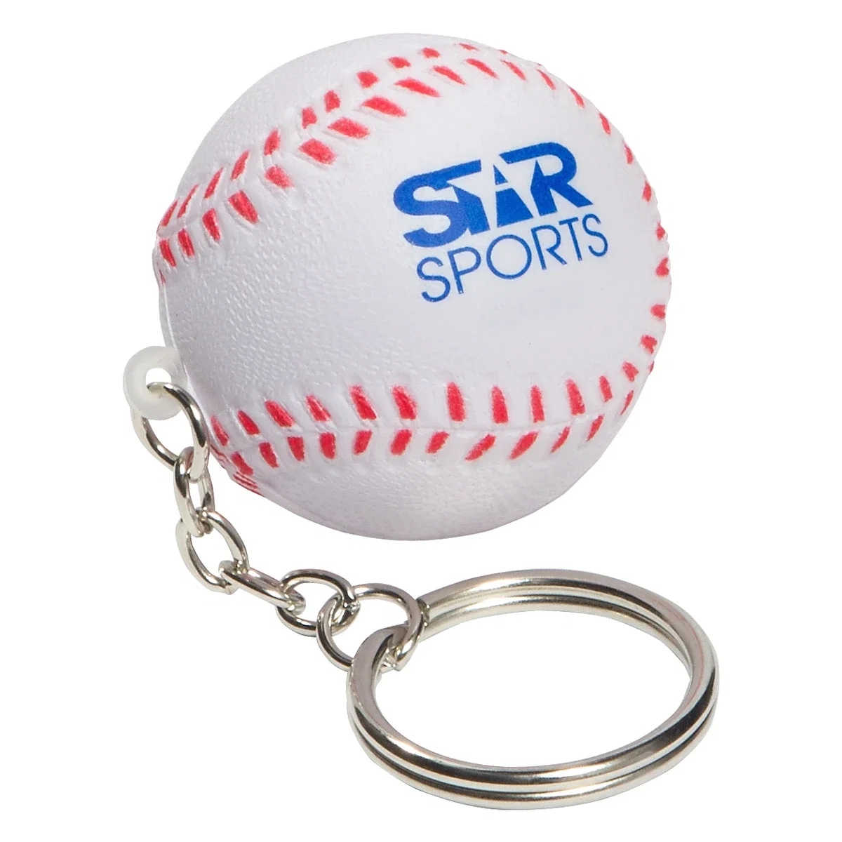 Baseball shaped polyurethane stress reliever key chain