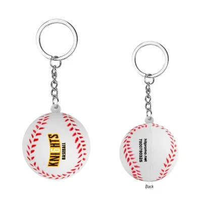 White baseball stress reliever with red stitching on a key ring