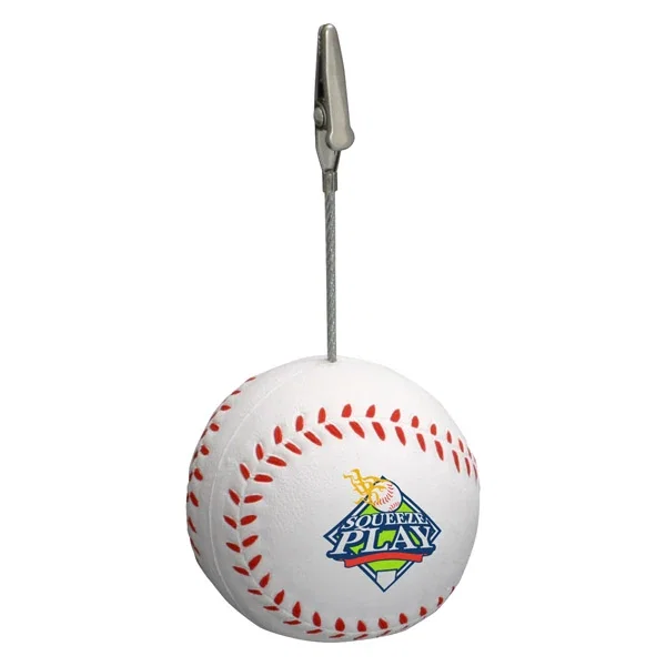 Baseball shaped stress reliever with a memo clip on top