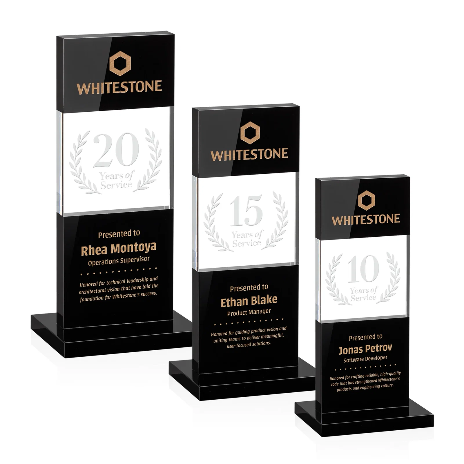 Custom Black and Clear Optical Crystal Award with Intersecting Panel, awards for employee recognition