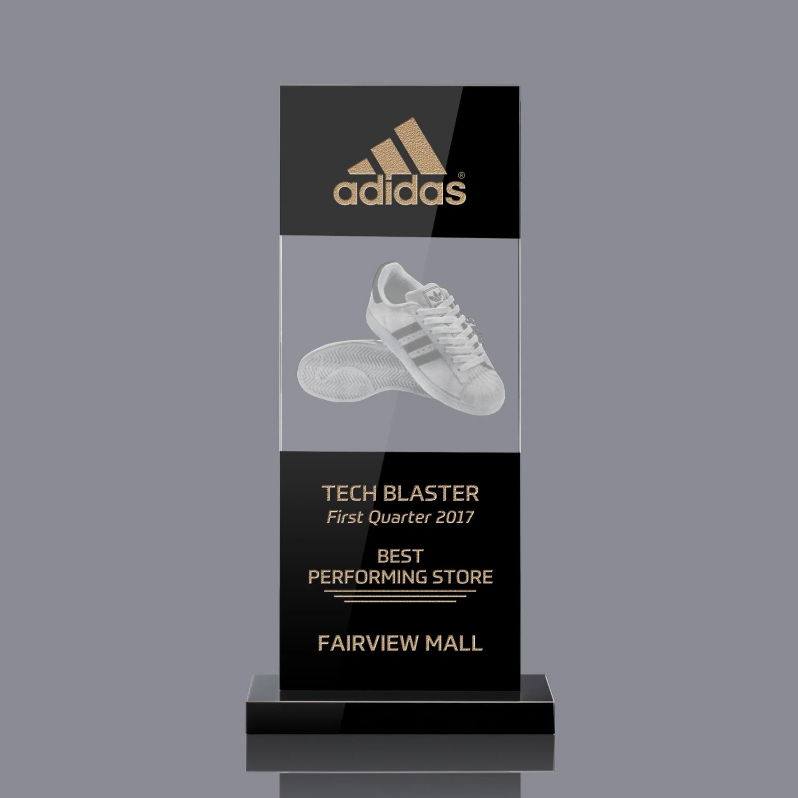 Custom Black and Clear Optical Crystal Award with Intersecting Panel, awards for volunteer appreciation