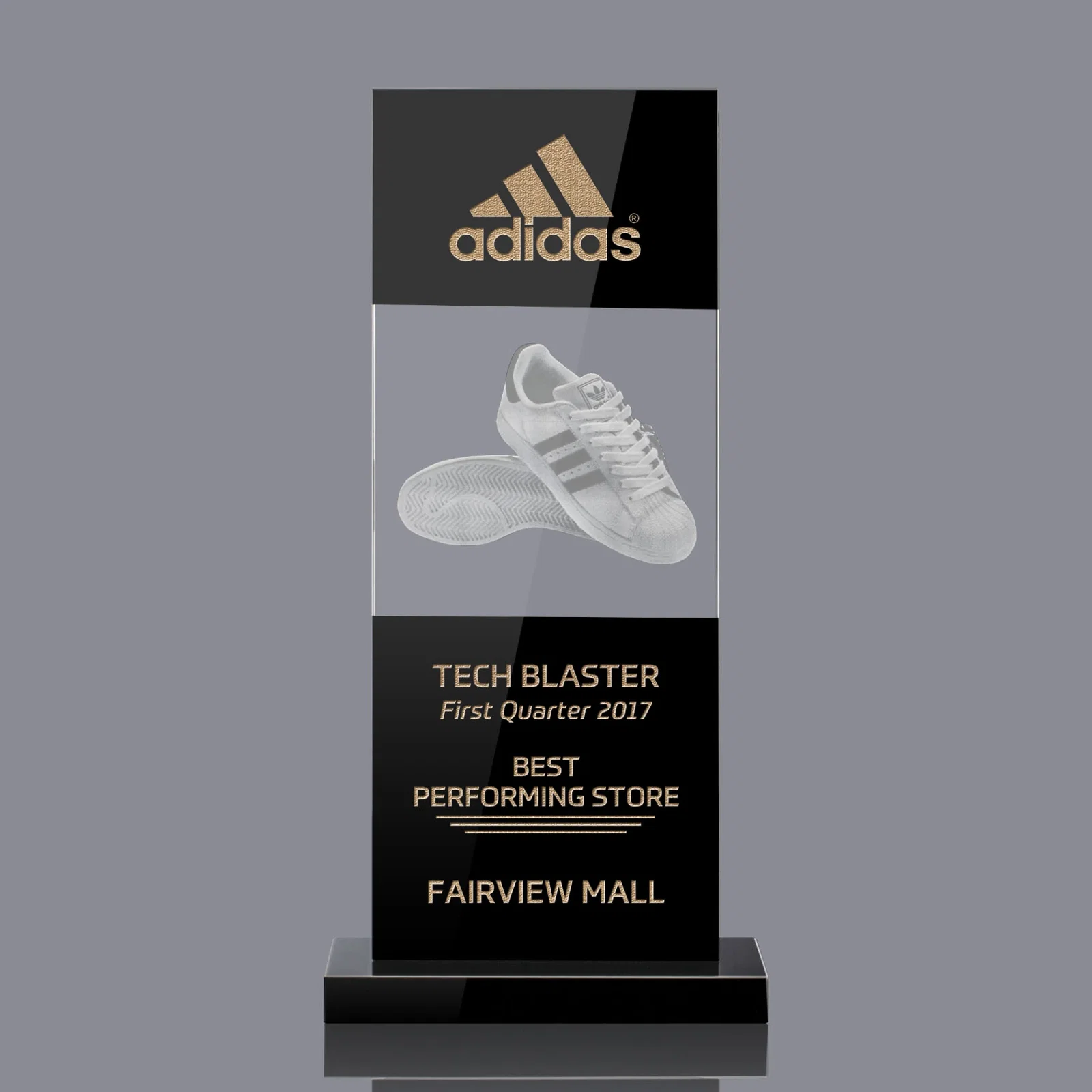 Custom Black and Clear Optical Crystal Award with Intersecting Panel, awards for dealer and partner awards
