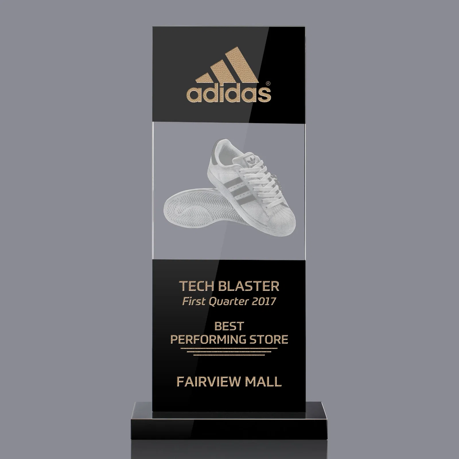 Custom Black and Clear Optical Crystal Award with Intersecting Panel, awards for company anniversary events