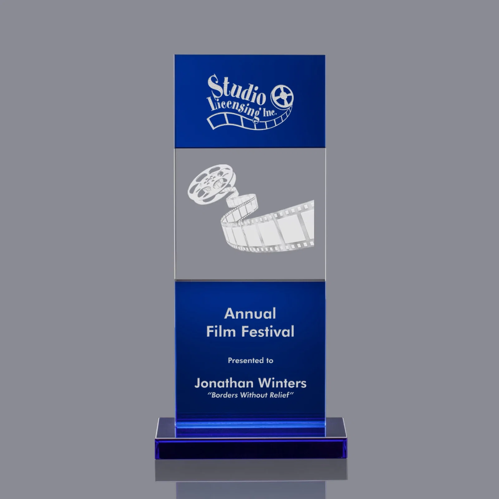 Personalized Black and Clear Optical Crystal Award with Intersecting Panel, awards for corporate award ceremonies
