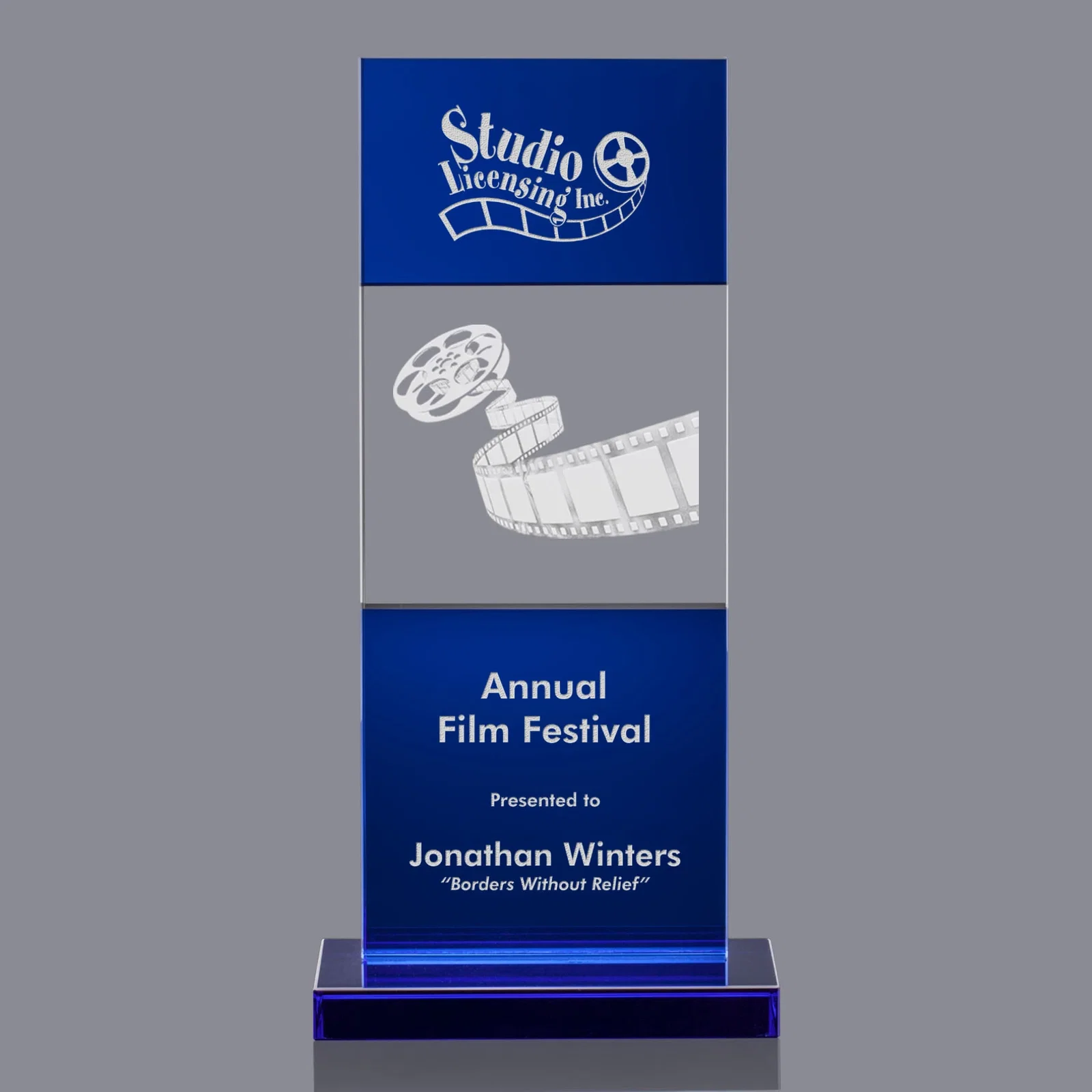 Personalized Black and Clear Optical Crystal Award with Intersecting Panel, awards for sales achievement awards