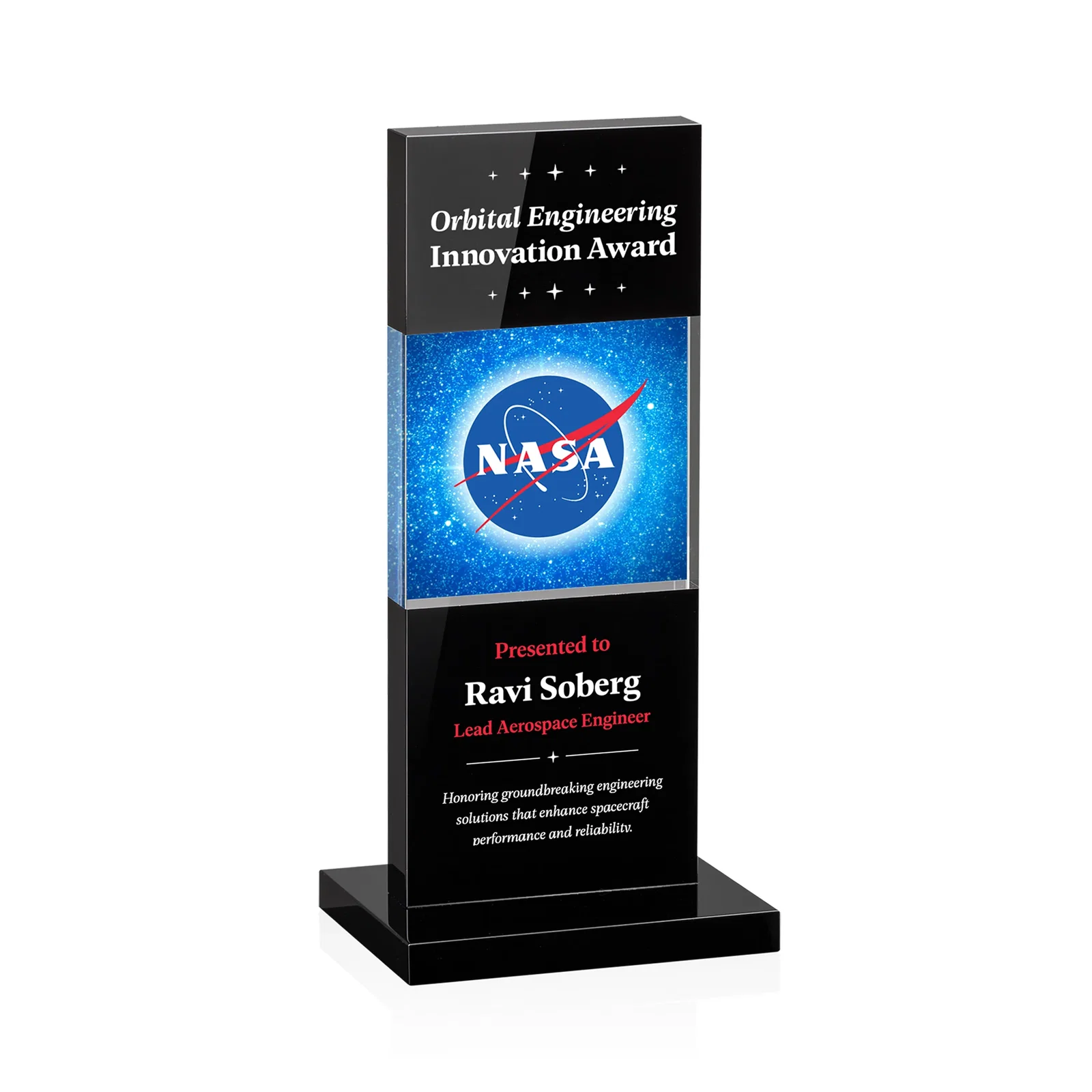 Personalized Black and Clear Optical Crystal Award with Intersecting Panel, awards for team milestone celebrations