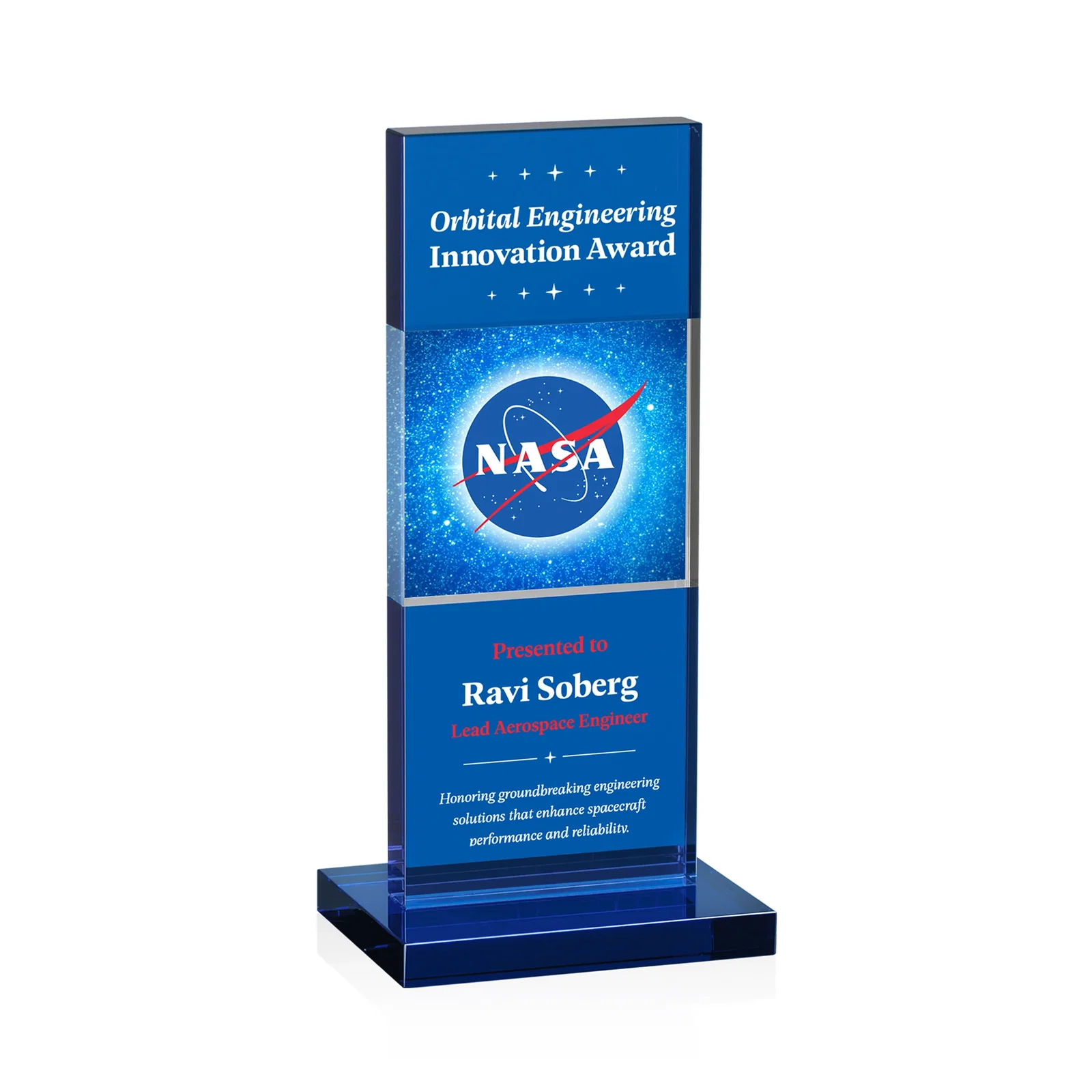 Personalized Black and Clear Optical Crystal Award with Intersecting Panel, awards for volunteer appreciation