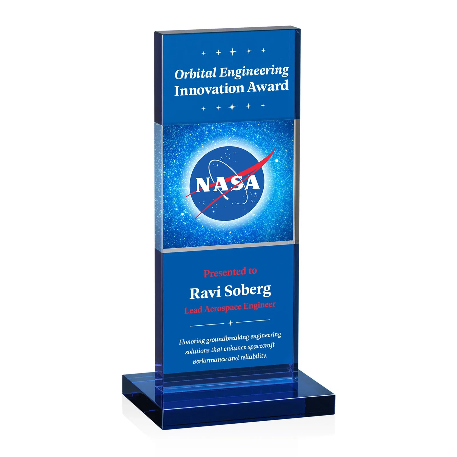 Personalized Black and Clear Optical Crystal Award with Intersecting Panel, awards for company anniversary events