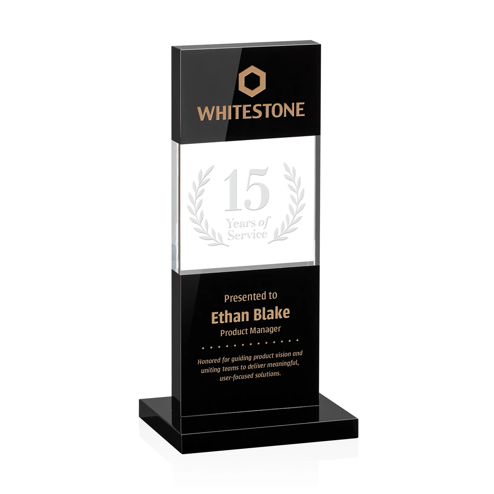 Custom Black and Clear Optical Crystal Award with Intersecting Panel, awards for service anniversary gifts
