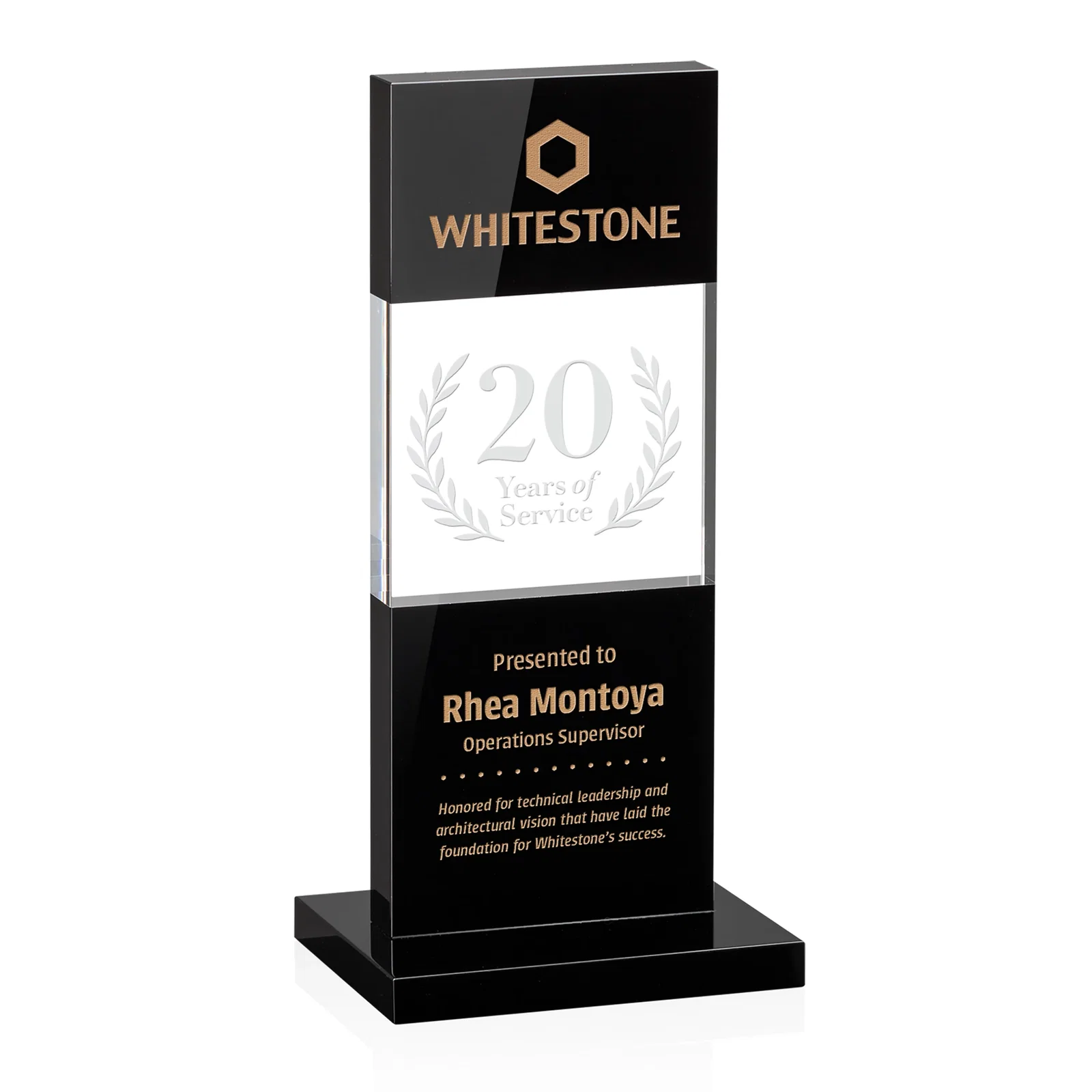 Custom Black and Clear Optical Crystal Award with Intersecting Panel, awards for sales achievement awards