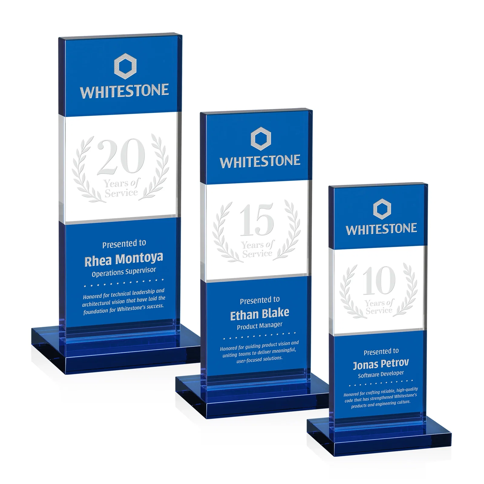 Custom Black and Clear Optical Crystal Award with Intersecting Panel, awards for retirement presentations