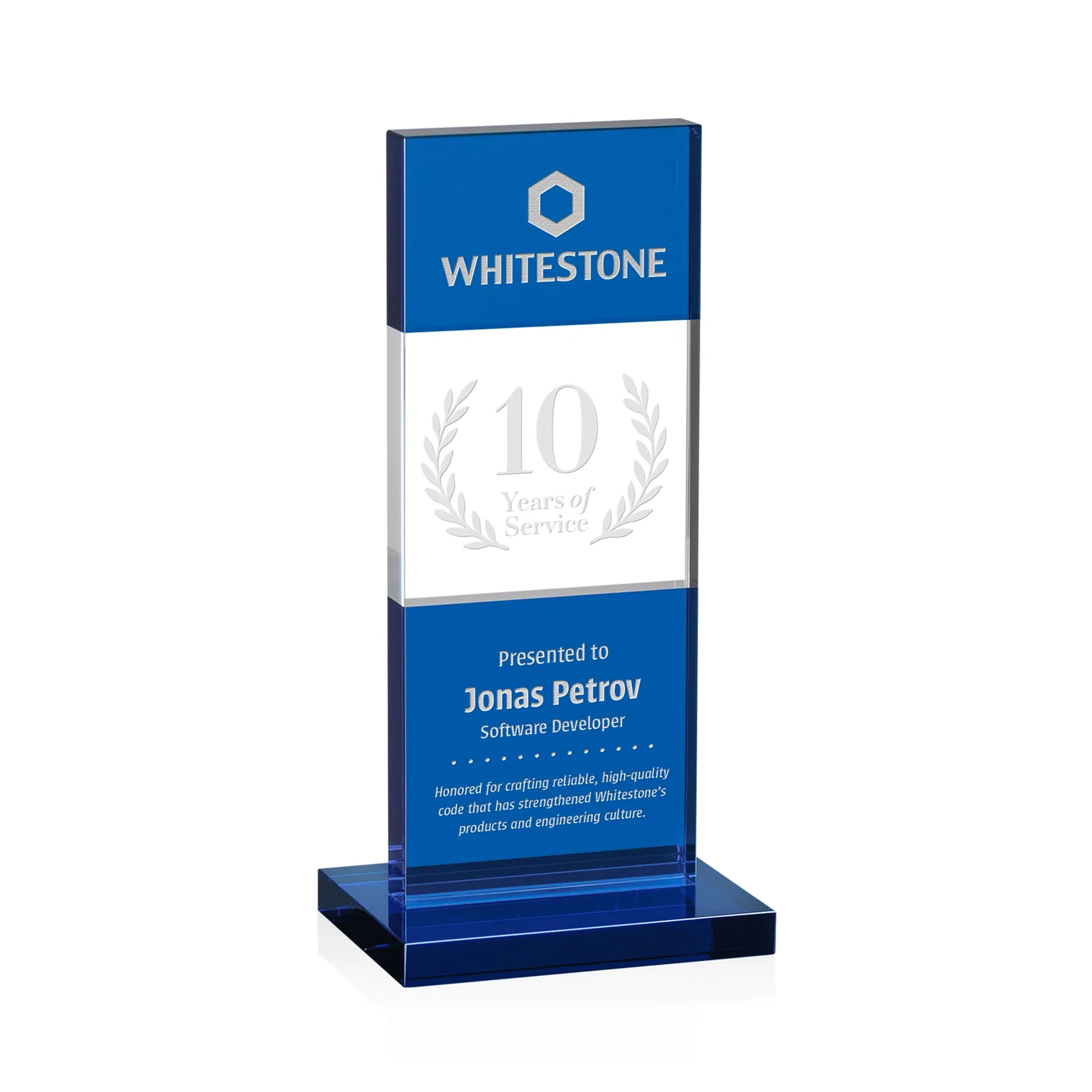 Custom Black and Clear Optical Crystal Award with Intersecting Panel, awards for team milestone celebrations