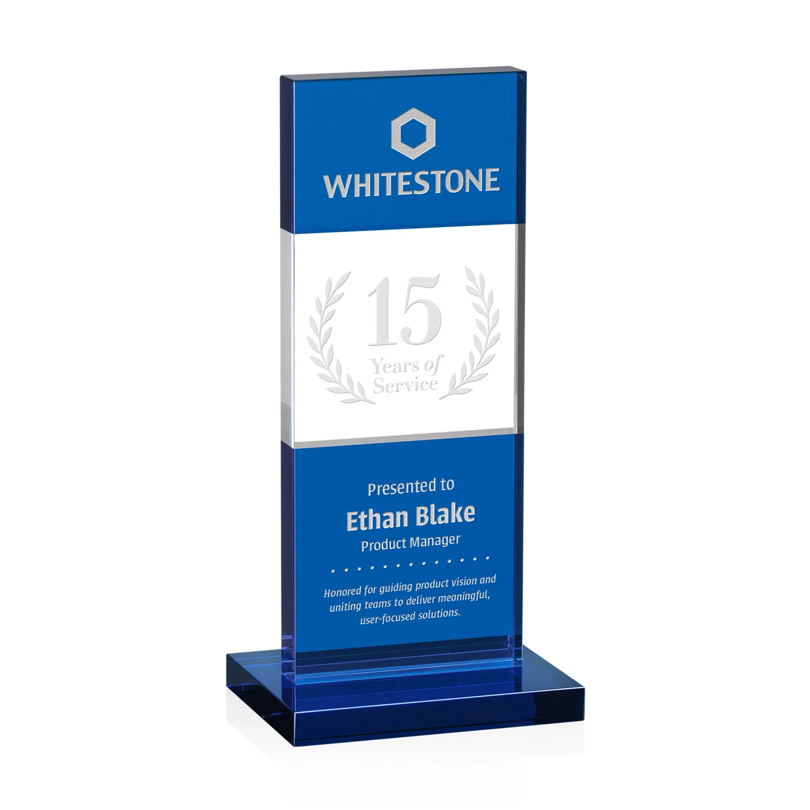 Custom Black and Clear Optical Crystal Award with Intersecting Panel, awards for donor appreciation