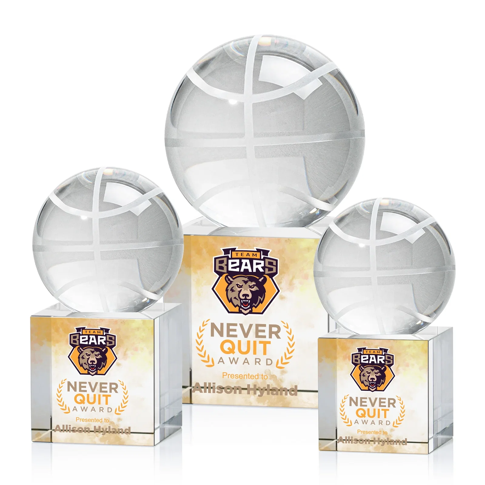 Custom Optical Crystal Basketball Award for retirement presentations